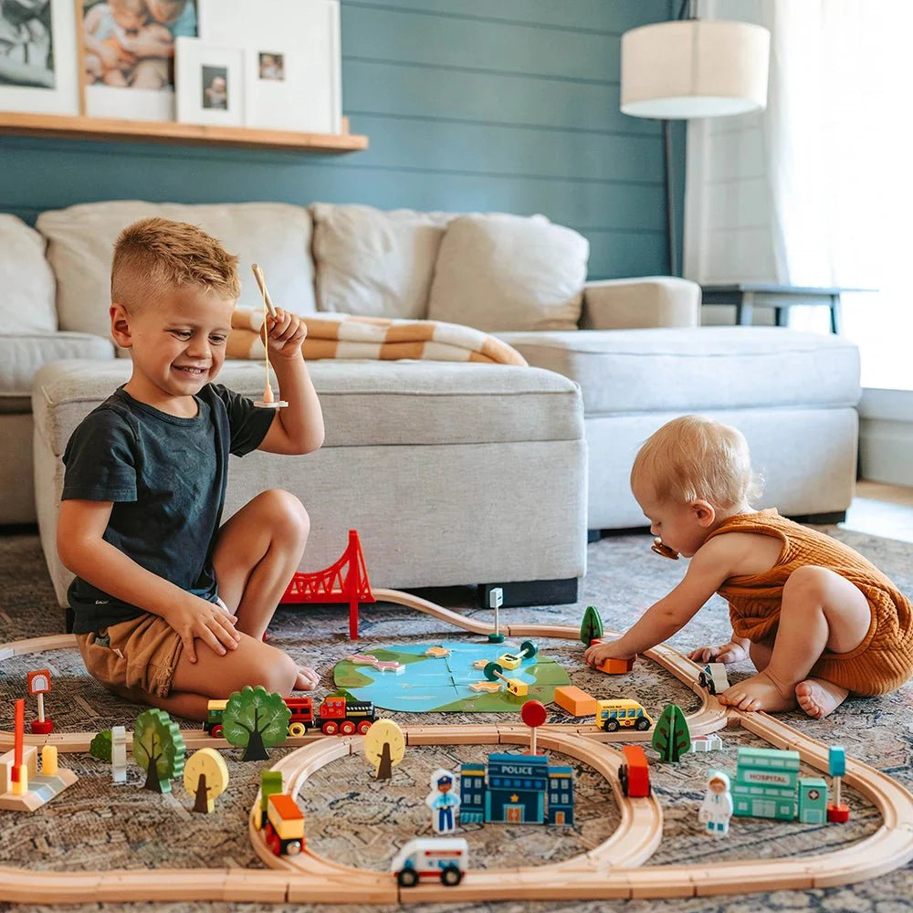 Tiny Land® Wooden Train Set 110 Pcs - Chickadees Wooden Toys