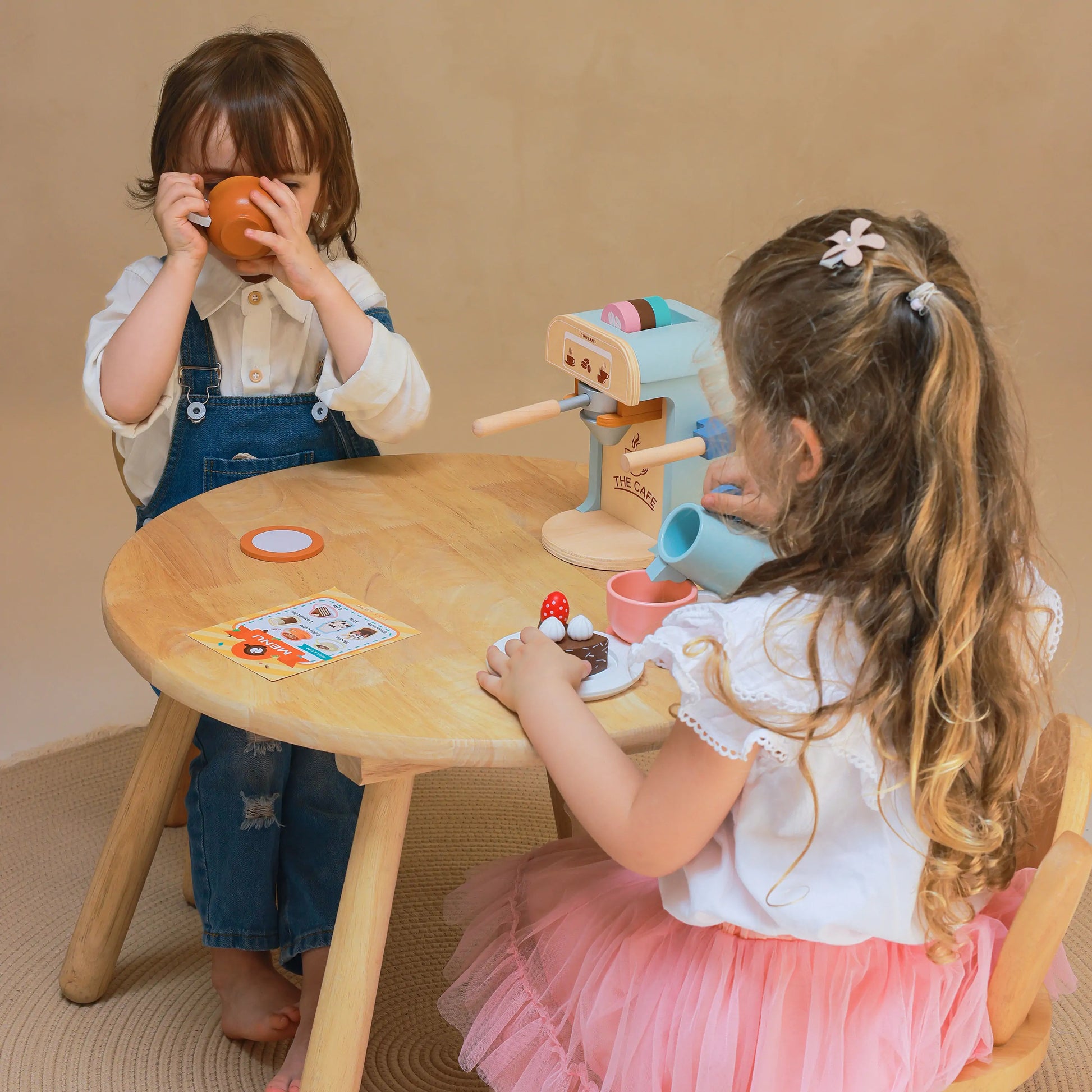 Tiny Land® Play Kitchen Accessories – Children’s Coffee Maker: Wooden Kids Play Coffee Maker Set - Chickadees Wooden Toys