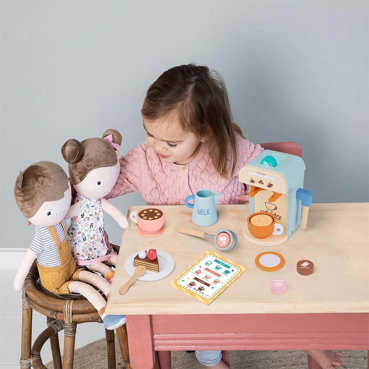 Tiny Land® Play Kitchen Accessories – Children’s Coffee Maker: Wooden Kids Play Coffee Maker Set - Chickadees Wooden Toys