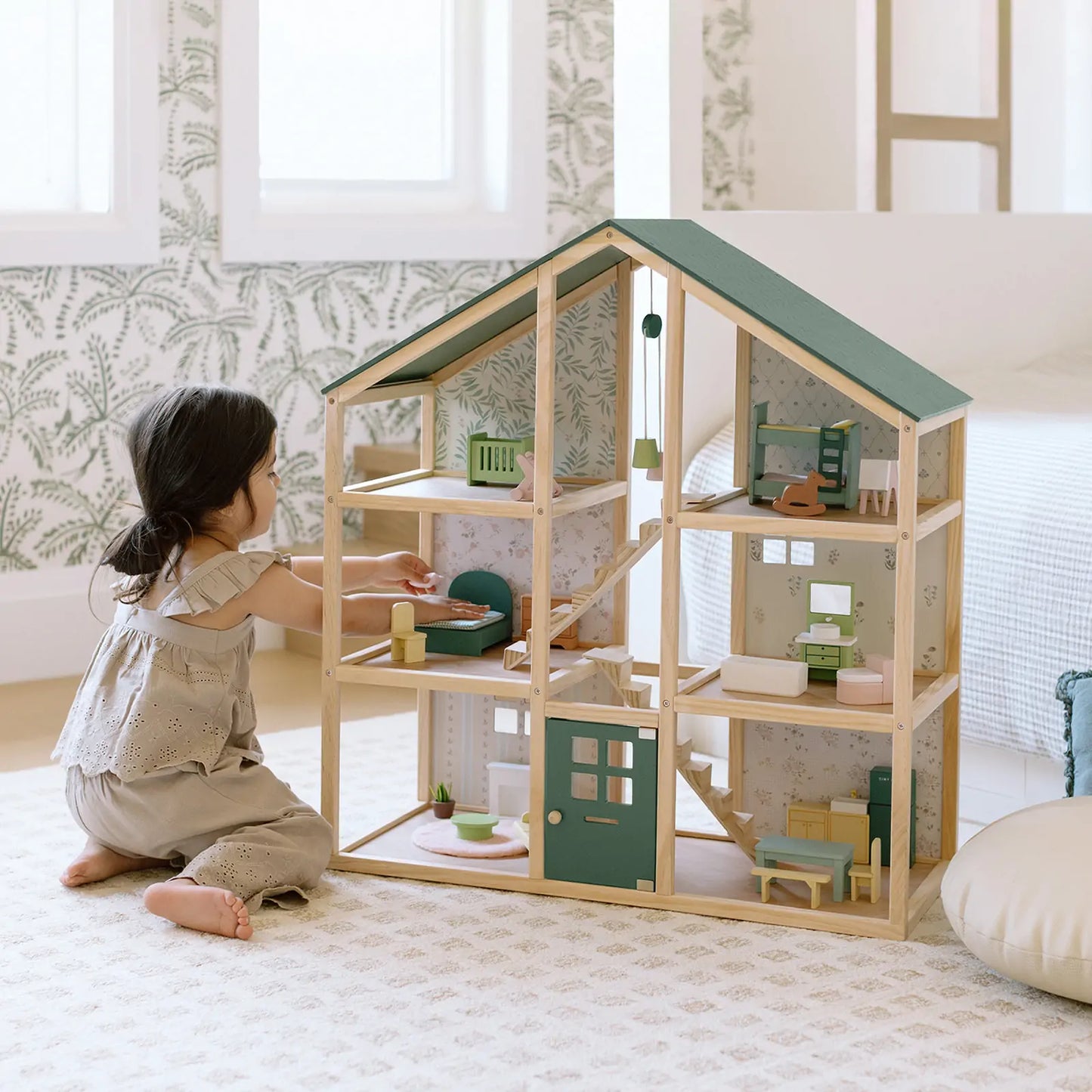 Tiny Land® Sweetwood Evergreen Dollhouse without Dolls - Chickadees Wooden Toys