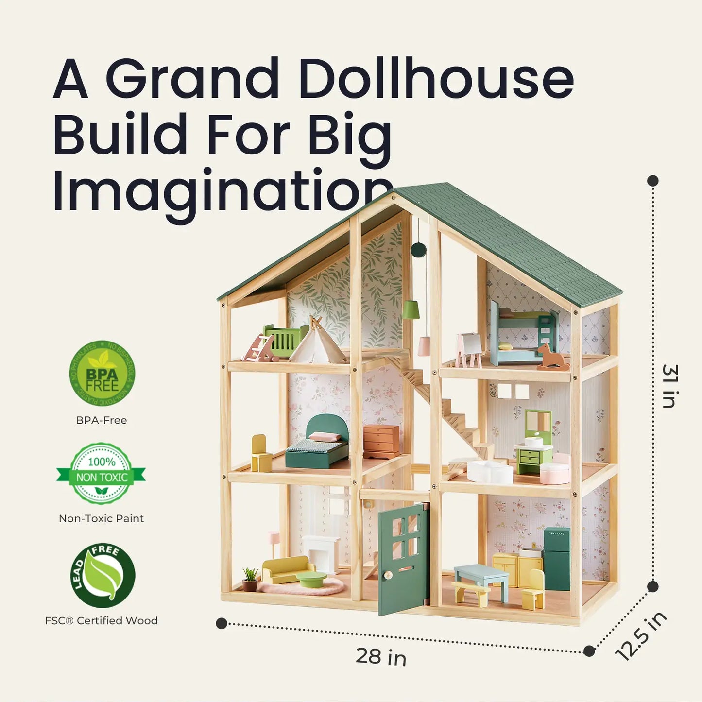 Tiny Land® Sweetwood Evergreen Dollhouse without Dolls - Chickadees Wooden Toys