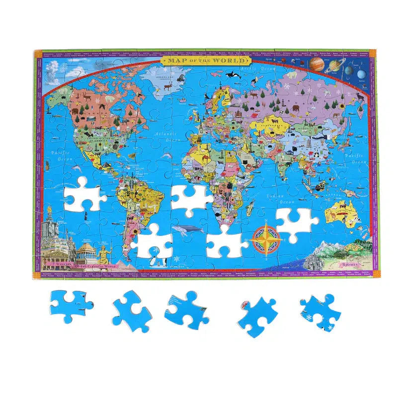 World Map 100 Piece Jigsaw Puzzle eeBoo - Chickadees Wooden Toys