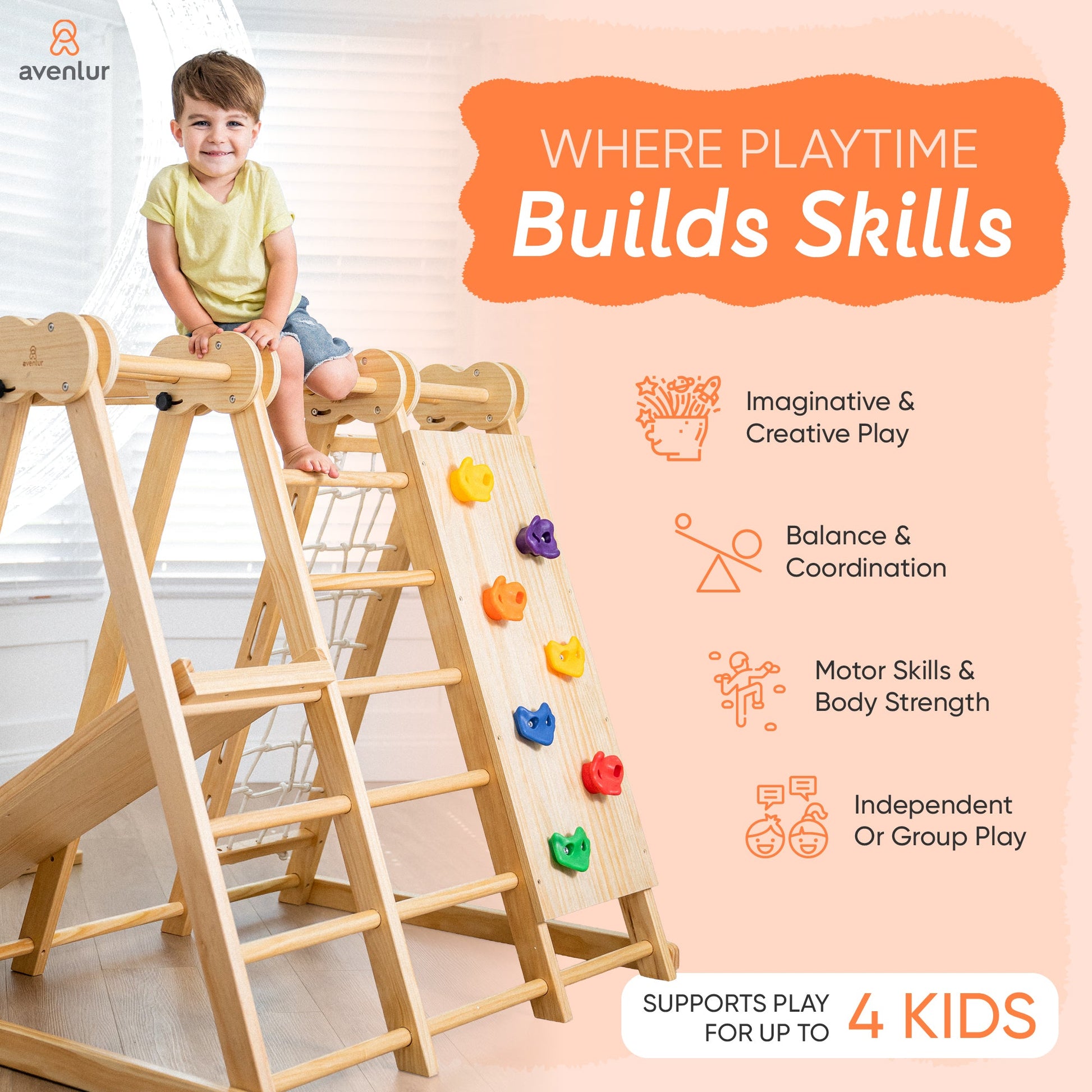 Chestnut - 8-in-1 Jungle Gym for Toddlers - Chickadees Wooden Toys