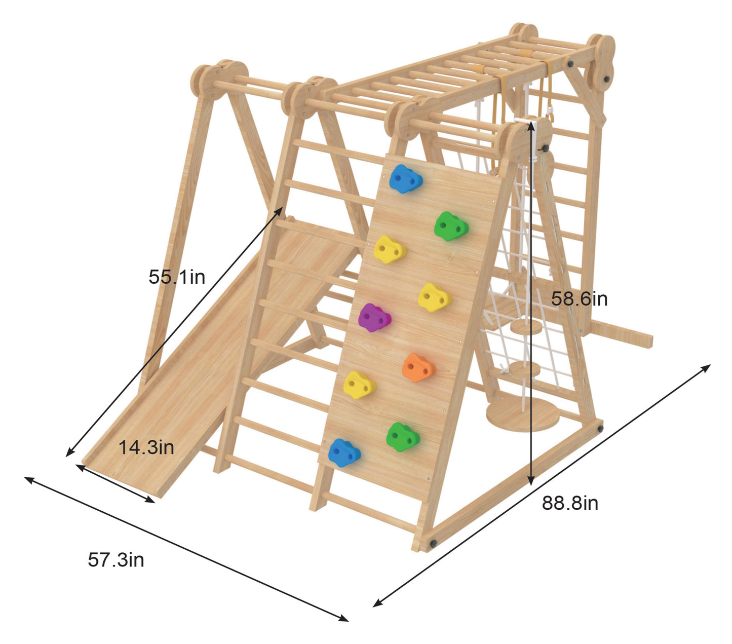 Chestnut | 8-in-1 Foldable Wooden Jungle Gym for Toddlers, Indoor or Outdoor