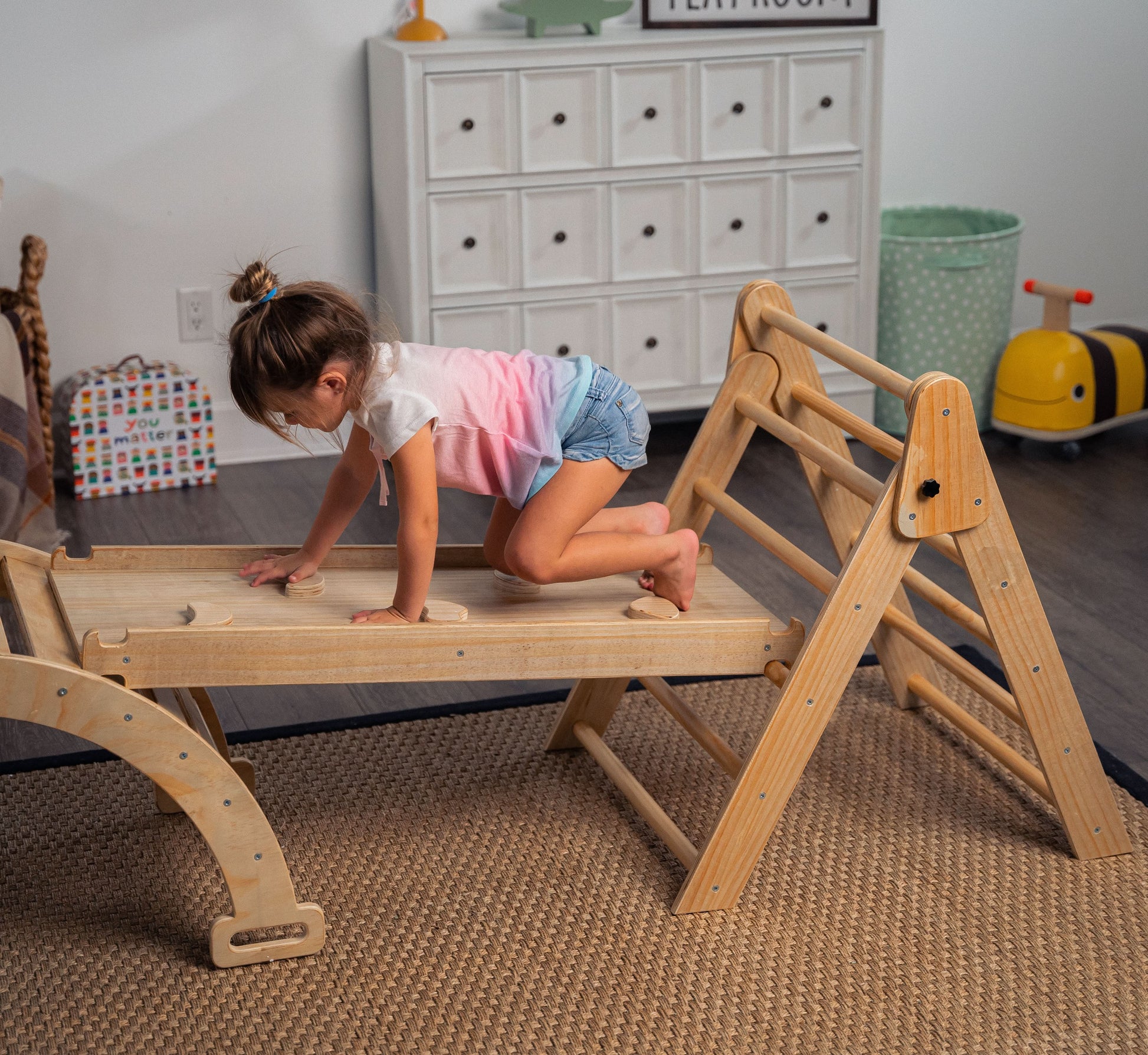 Hazel - Pikler Triangle Ladder & Rocker Set - Chickadees Wooden Toys