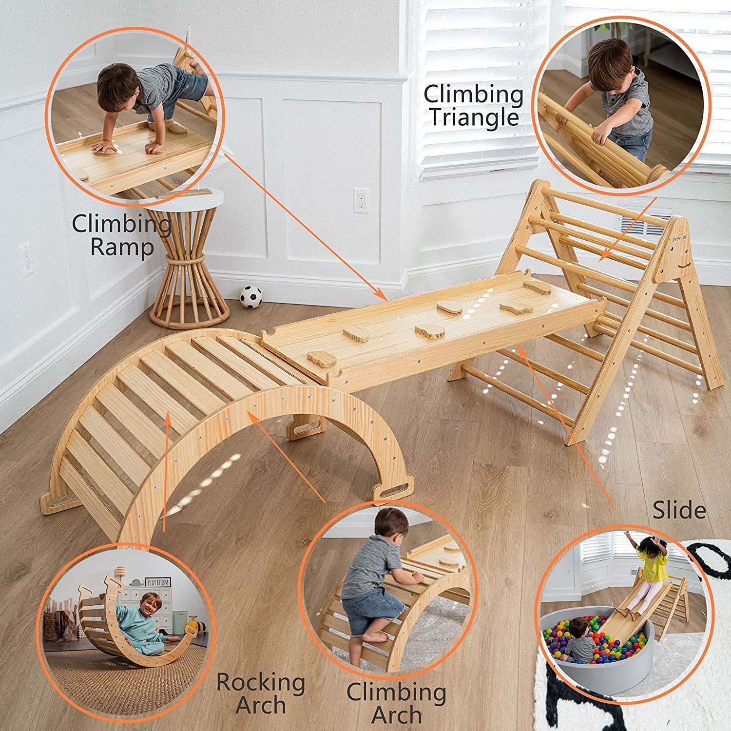 Hazel - Pikler Triangle Ladder & Rocker Set - Chickadees Wooden Toys