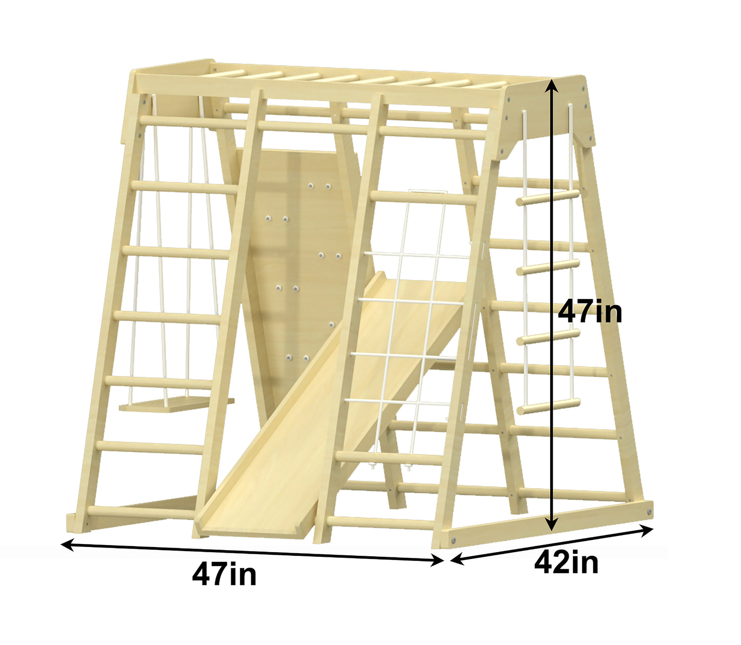 Magnolia | Indoor Wooden Jungle Gym with Monkey Bars, Rock Wall & Swing - Chickadees Wooden Toys