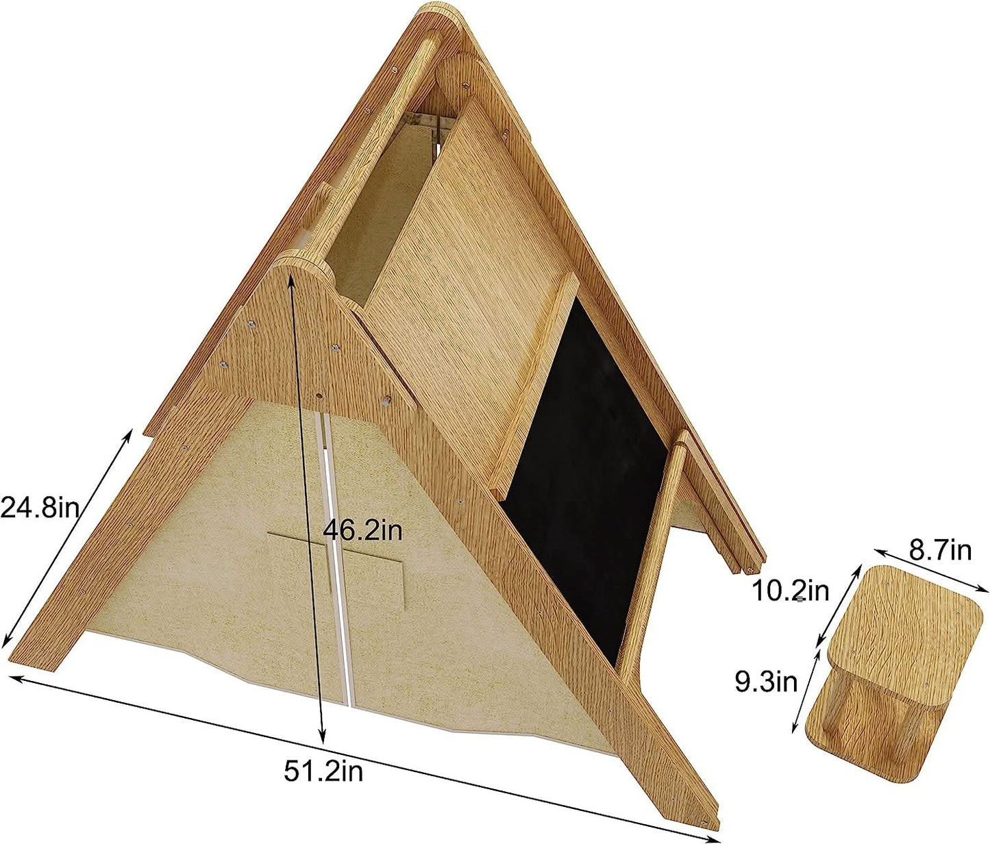 Oak Montessori Play Tent & Climber | Wooden Activity House with Rock Wall, Chalkboard, Desk & Stool - Chickadees Wooden Toys