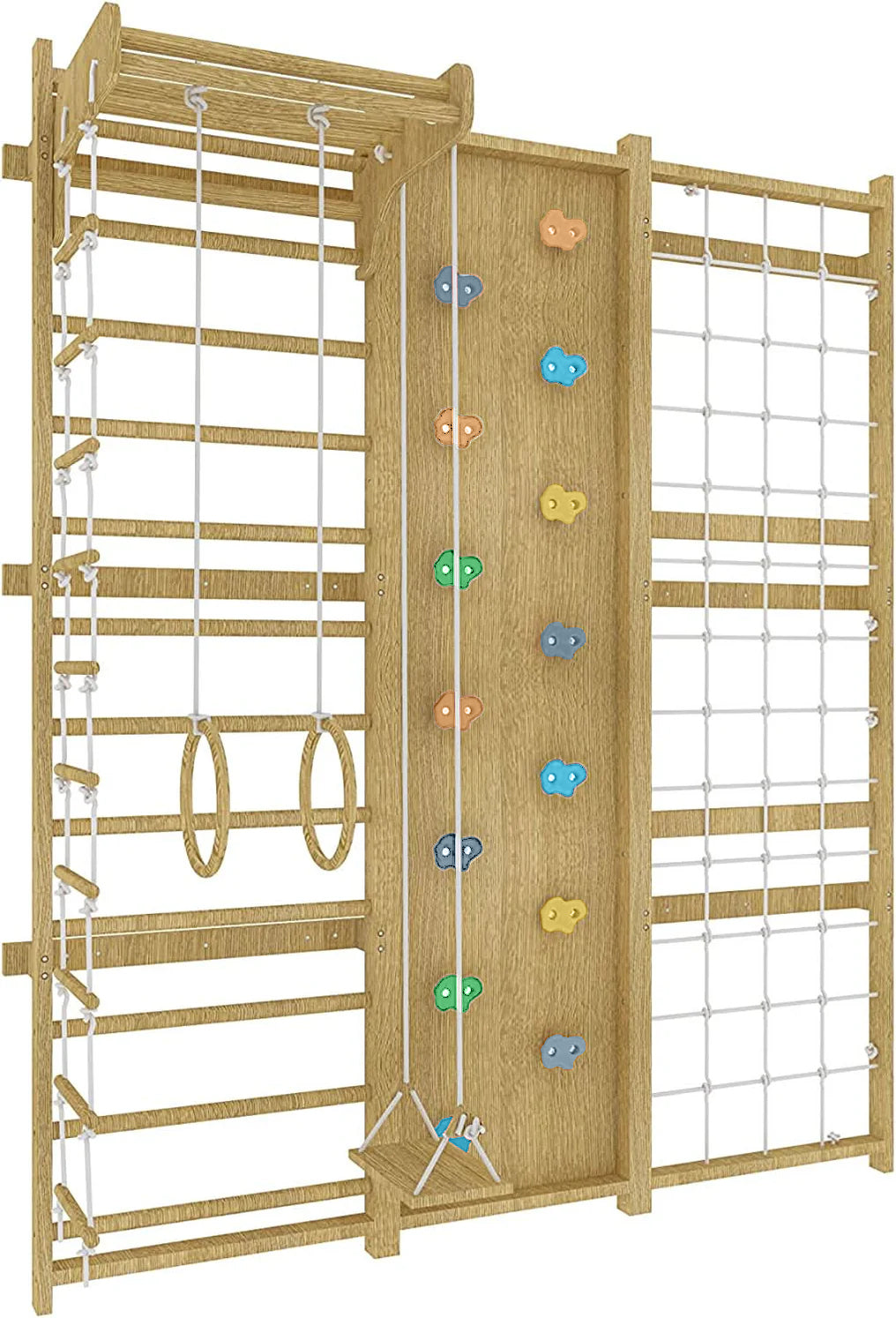 Walnut | Swedish Ladder Jungle Gym - Wall Mounted - Chickadees Wooden Toys