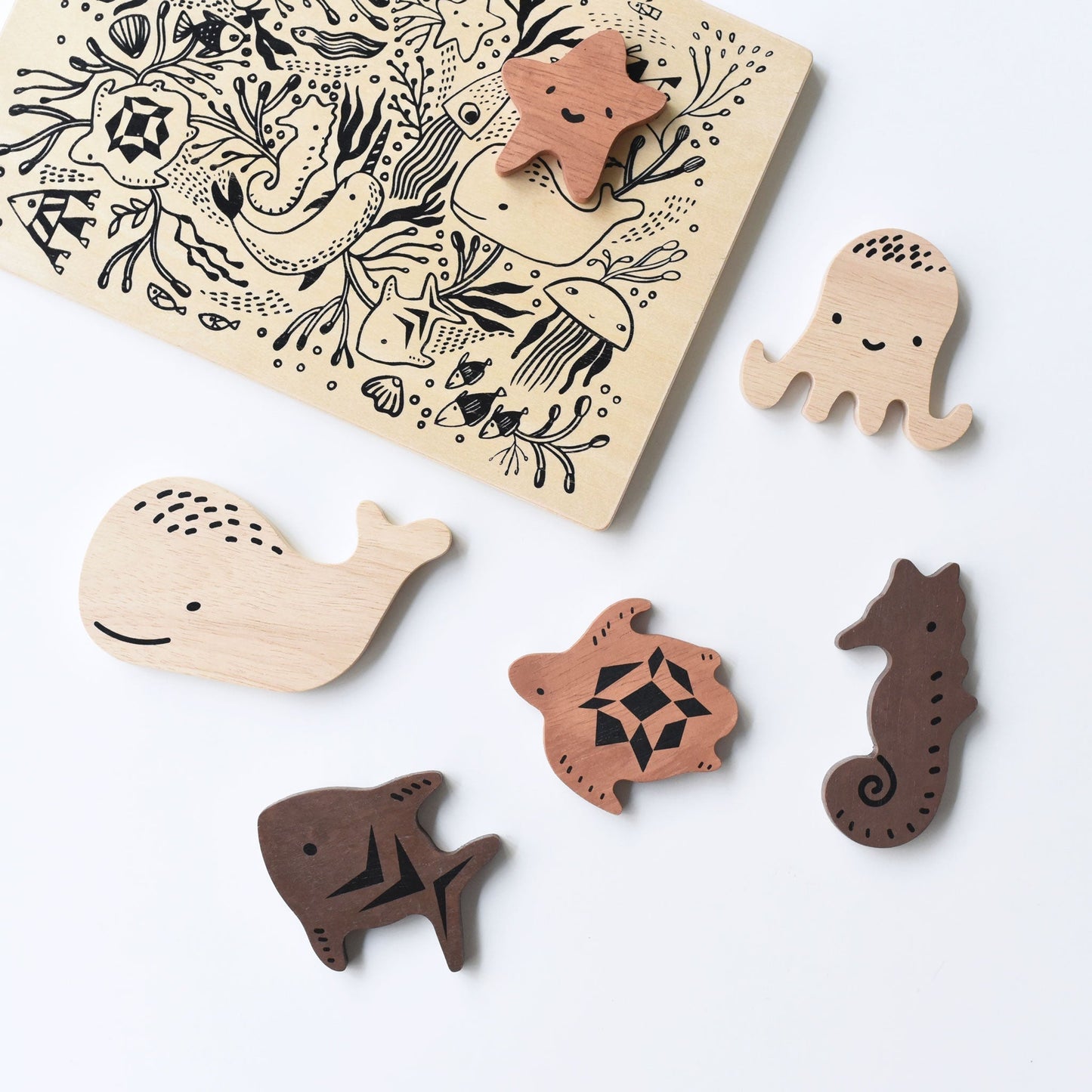 Wooden Tray Puzzle - Ocean Animals - Chickadees Wooden Toys
