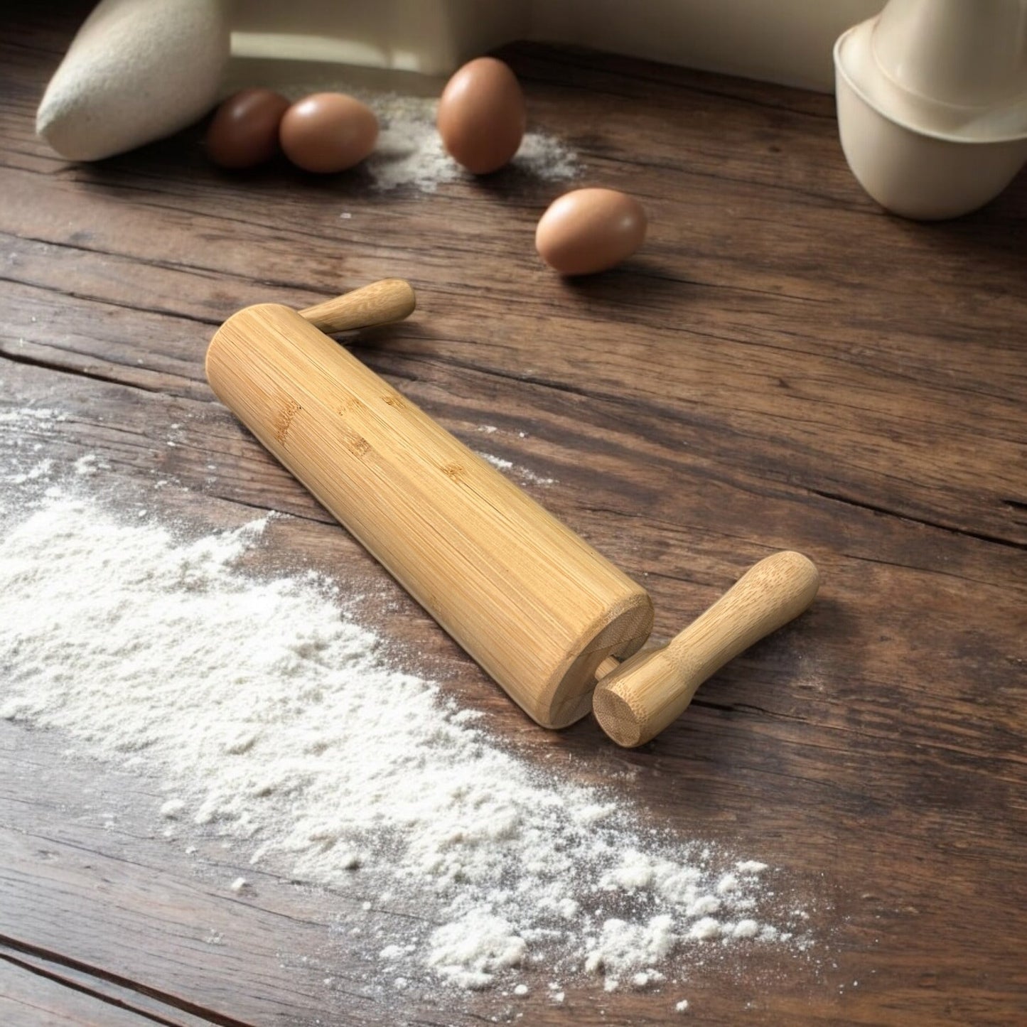 Bamboo Rolling Pin with Handles - Chickadees Wooden Toys