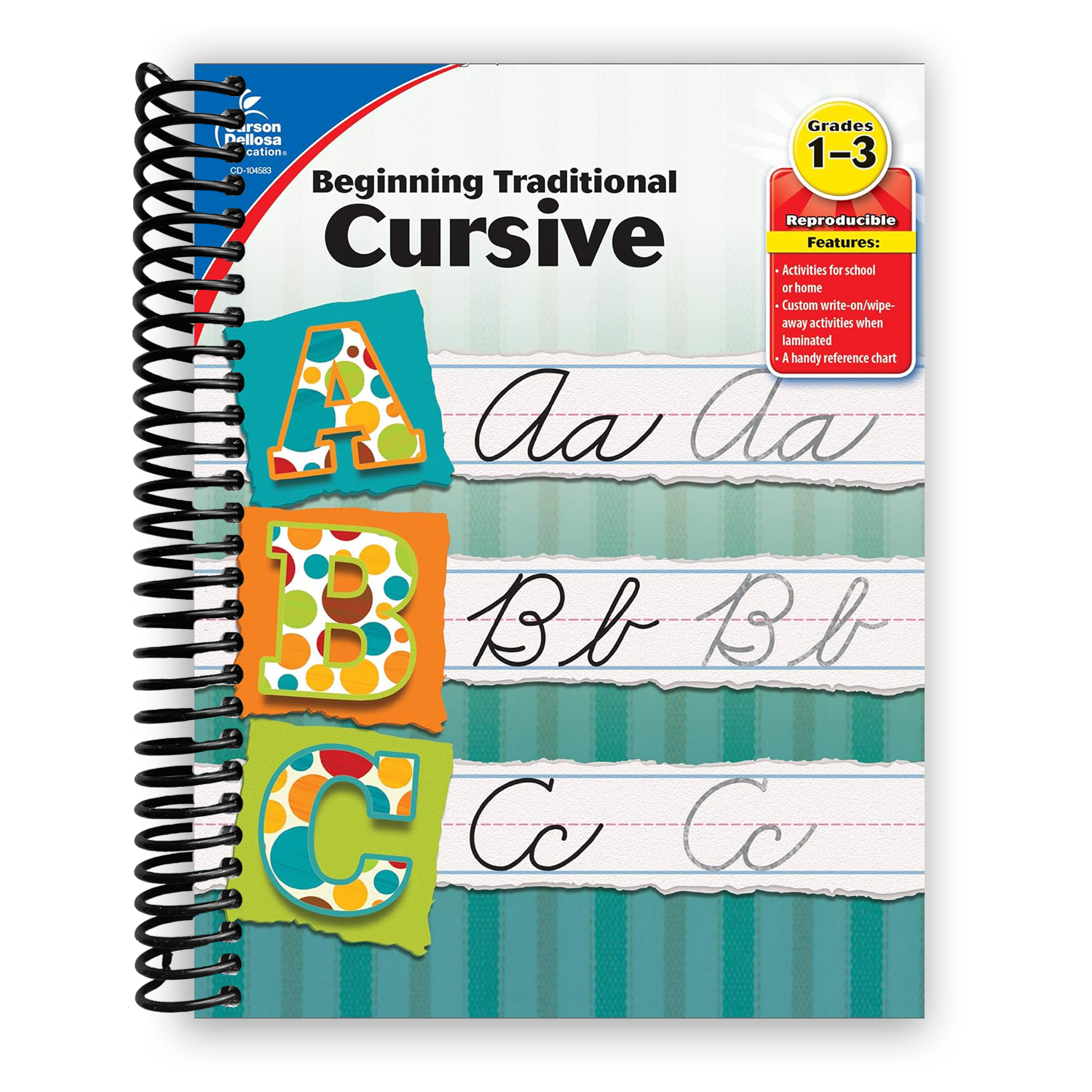 Carson Dellosa Beginning Traditional Cursive Handwriting Workbook for Kids, Handwriting Practice for Cursive Alphabet and Numbers (Spiral Bound) - Chickadees Wooden Toys