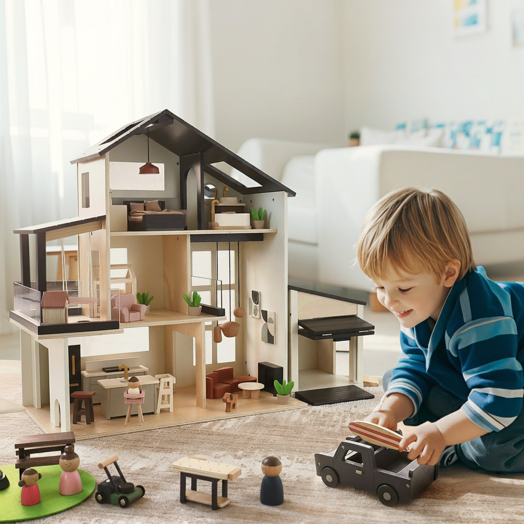 Tiny Land® Wooden Dollhouse - Garage - Chickadees Wooden Toys