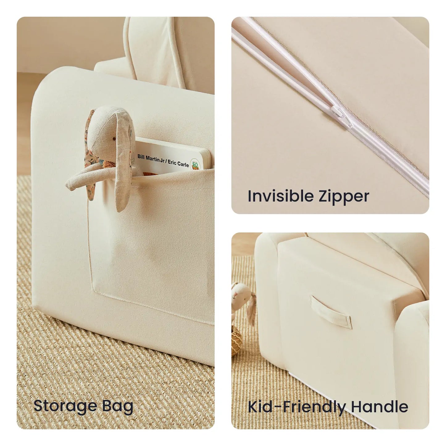 Tiny Land® GentleSnug Kid Chair - Beige White - Chickadees Wooden Toys