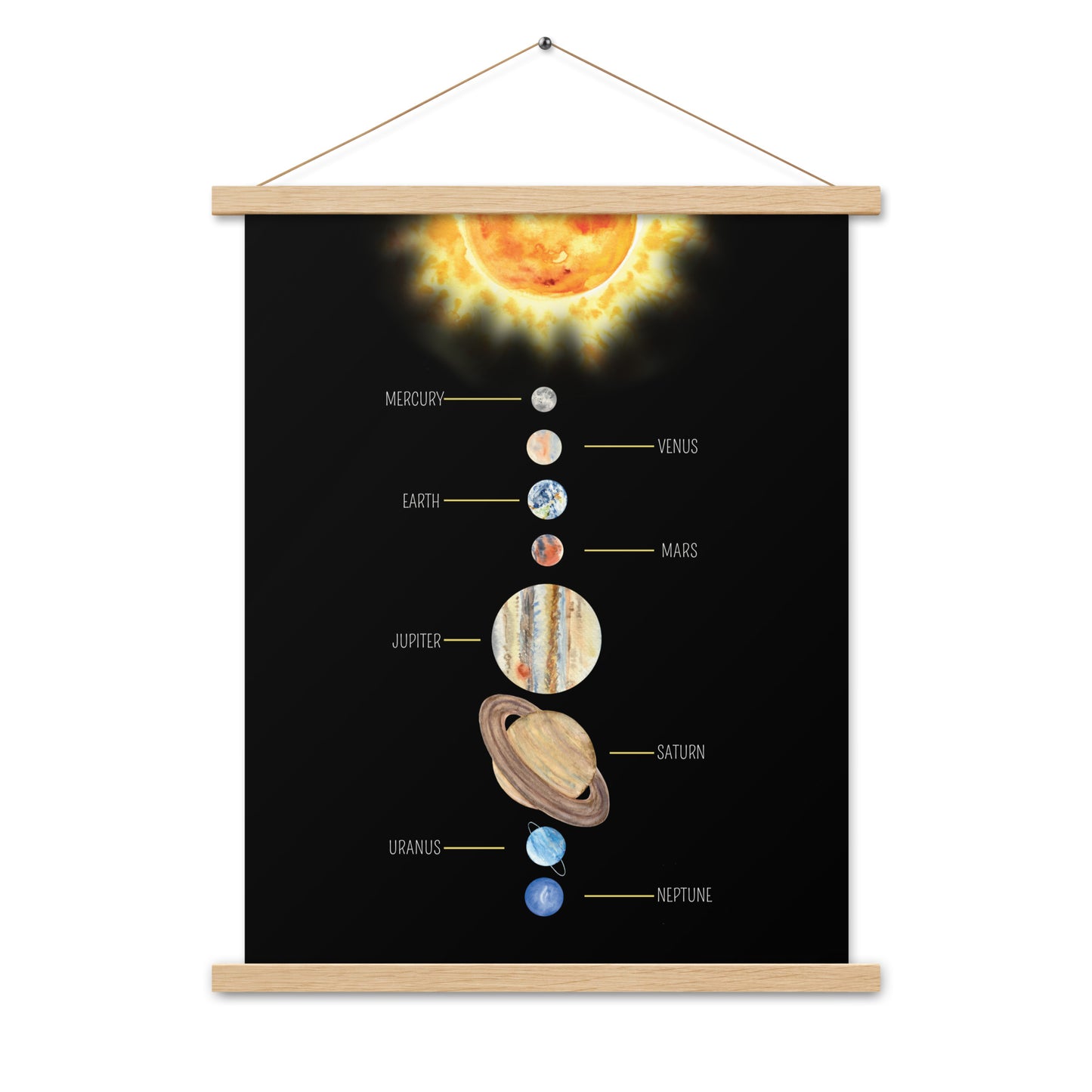 Solar System - Matte 18x24 Poster with Wooden Hanger- Dark - Chickadees Wooden Toys