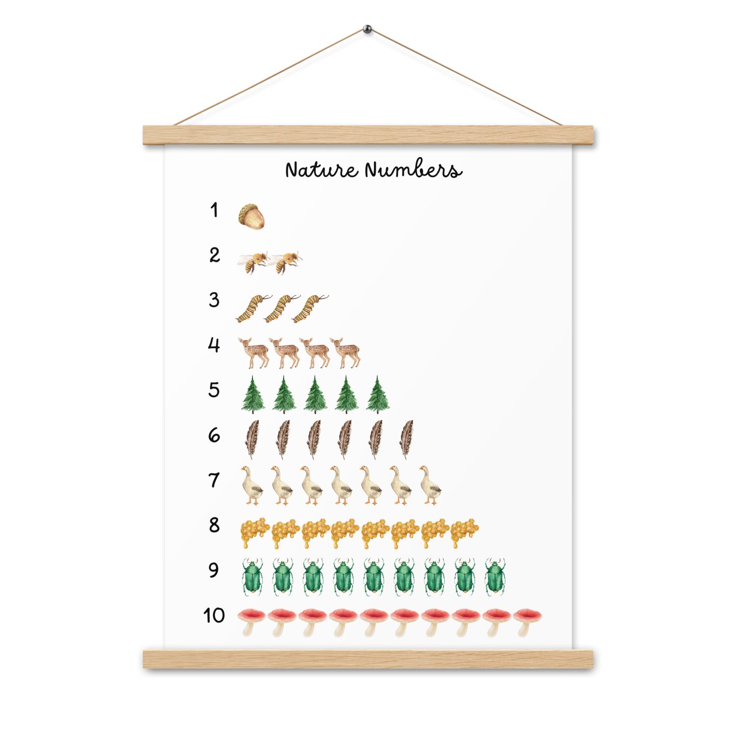Nature Numbers - Matte 18x24 Poster with Wooden Hanger - White - Chickadees Wooden Toys