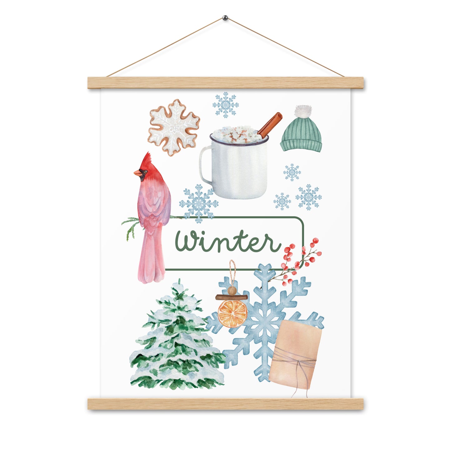 Winter - Matte 18x24 Poster with Wooden Hanger - White - Chickadees Wooden Toys