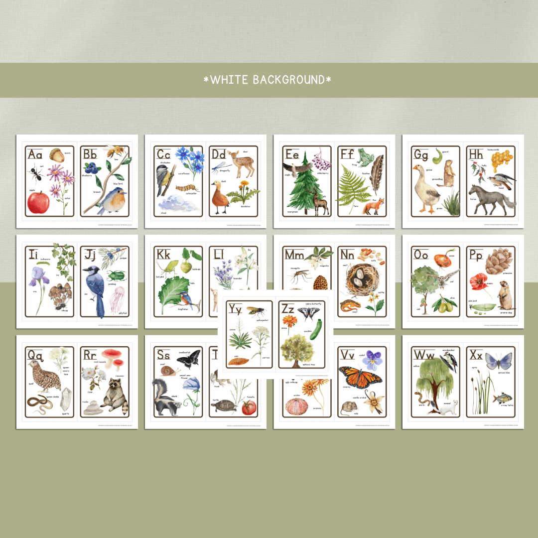 Nature Alphabet Flashcards - DIGITAL DOWNLOAD - Chickadees Wooden Toys