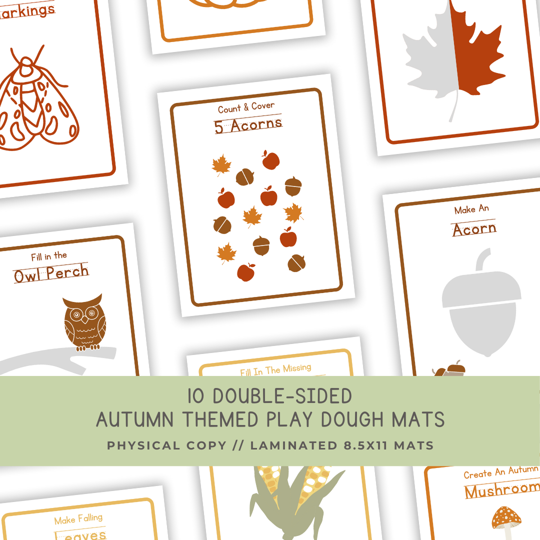 10 Double-sided Autumn Play Dough Mats - Physical Product - Chickadees Wooden Toys