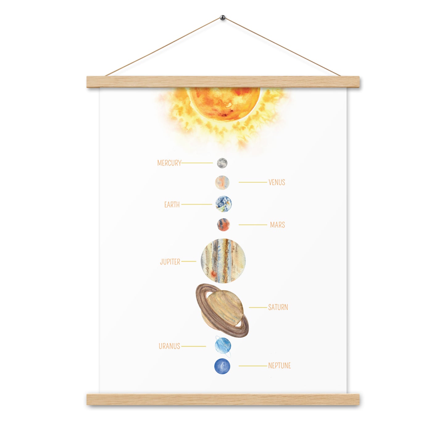 Solar System - Matte 18x24 Poster with Wooden Hanger - White - Chickadees Wooden Toys