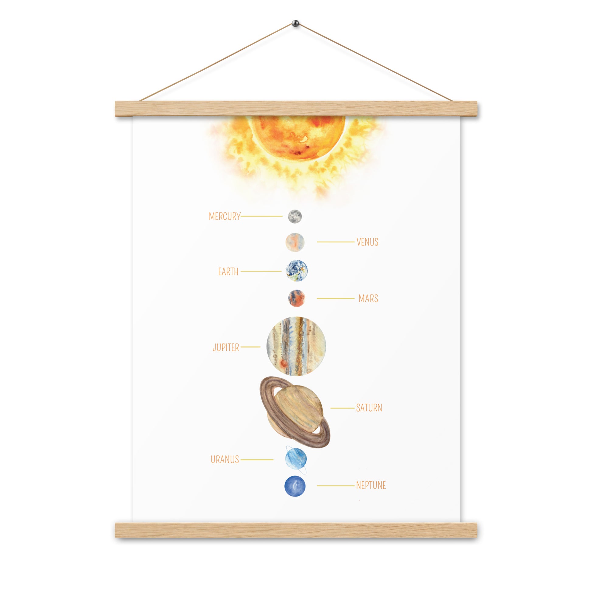 Solar System - Matte 18x24 Poster with Wooden Hanger - White - Chickadees Wooden Toys
