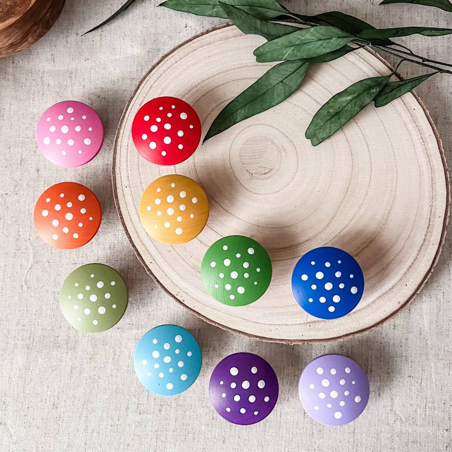 10 Large Rainbow Mushrooms - Chickadees Wooden Toys