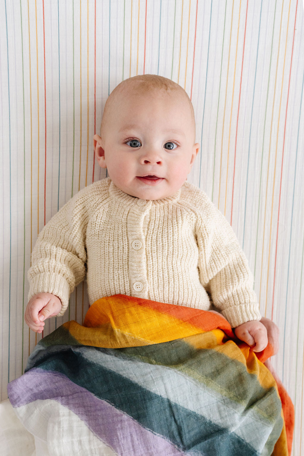 Rainbow Stripe Crib Sheet - Chickadees Wooden Toys