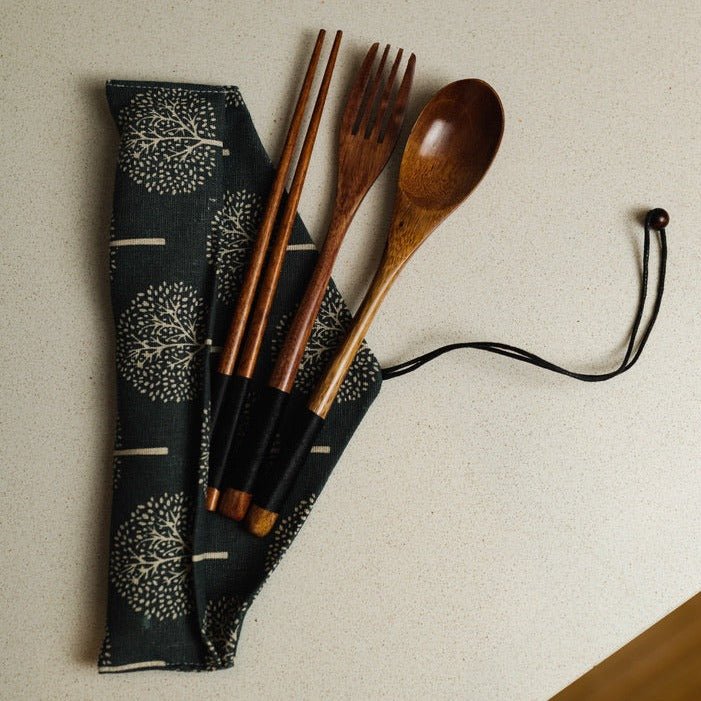 Coconut Utensil Travel Cutlery | Blue - Chickadees Wooden Toys