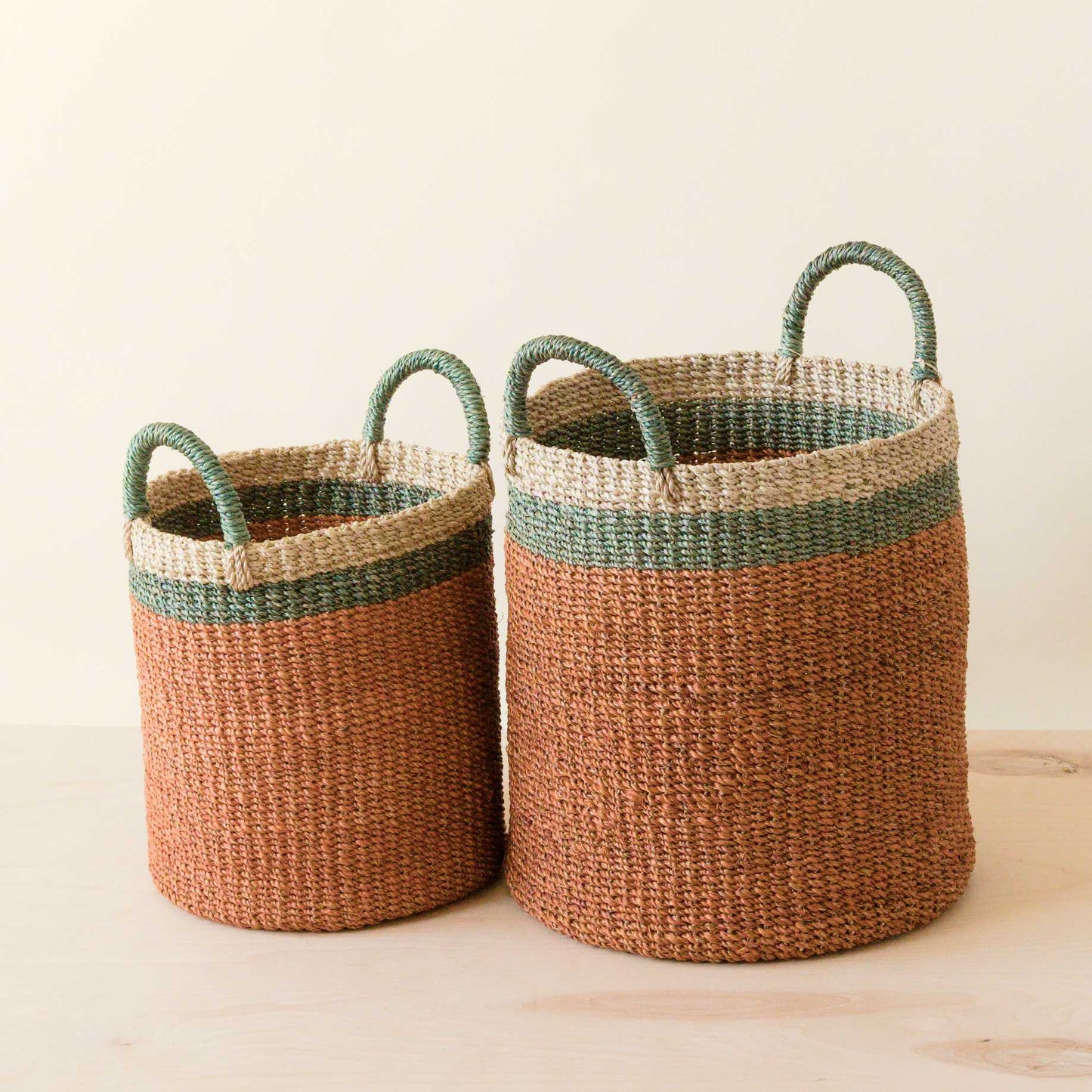Coral Baskets with Handle, set of 2 - Woven Baskets | LIKHÂ - Chickadees Wooden Toys