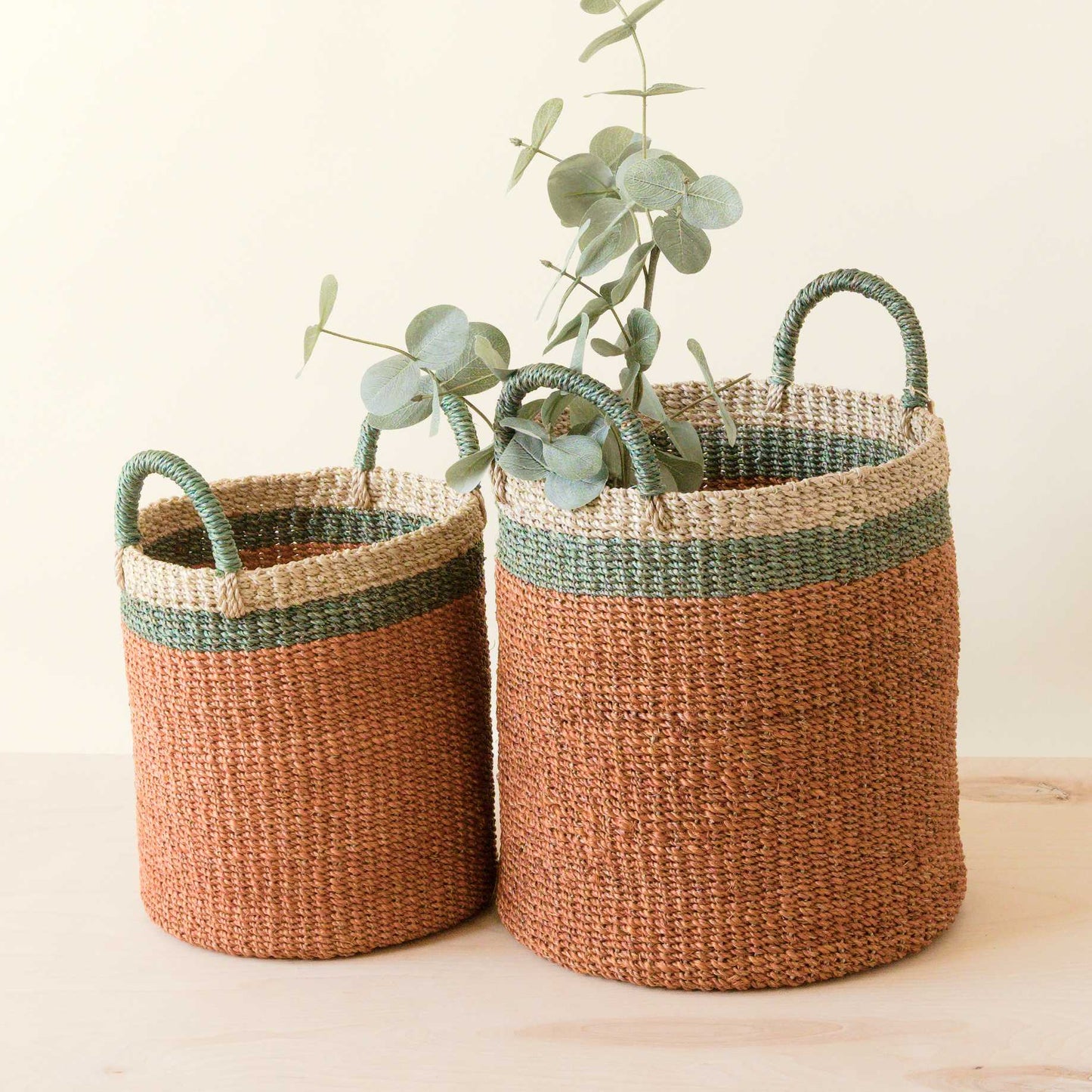 Coral Baskets with Handle, set of 2 - Woven Baskets | LIKHÂ - Chickadees Wooden Toys