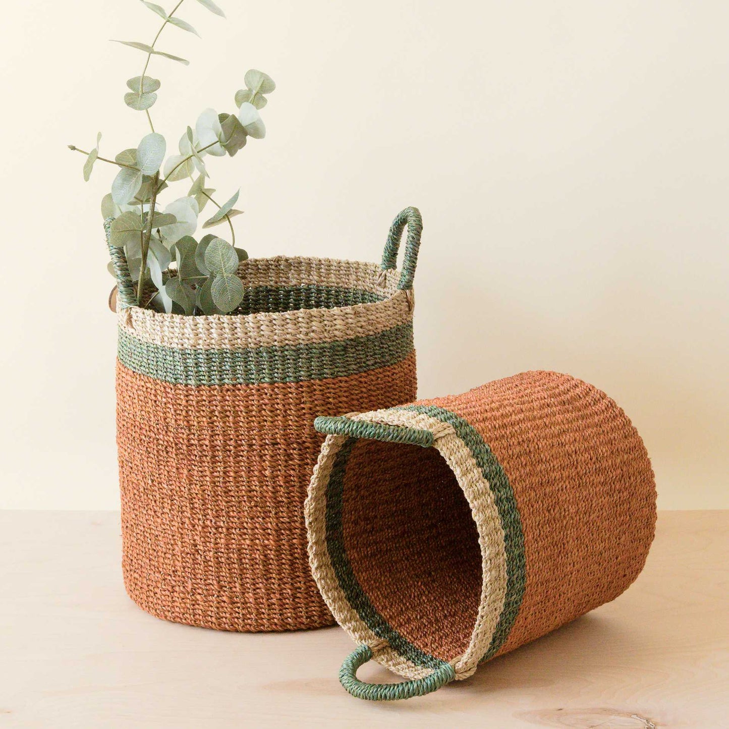 Coral Baskets with Handle, set of 2 - Woven Baskets | LIKHÂ - Chickadees Wooden Toys