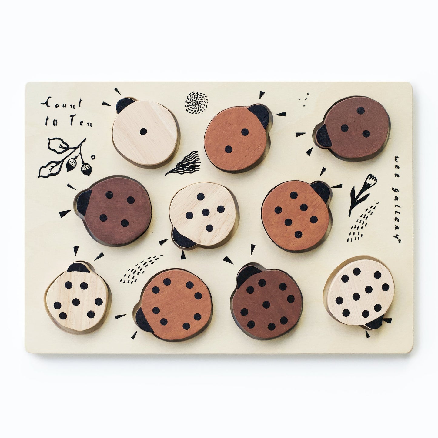 Wooden Tray Puzzle - Count to 10 Ladybugs - Chickadees Wooden Toys
