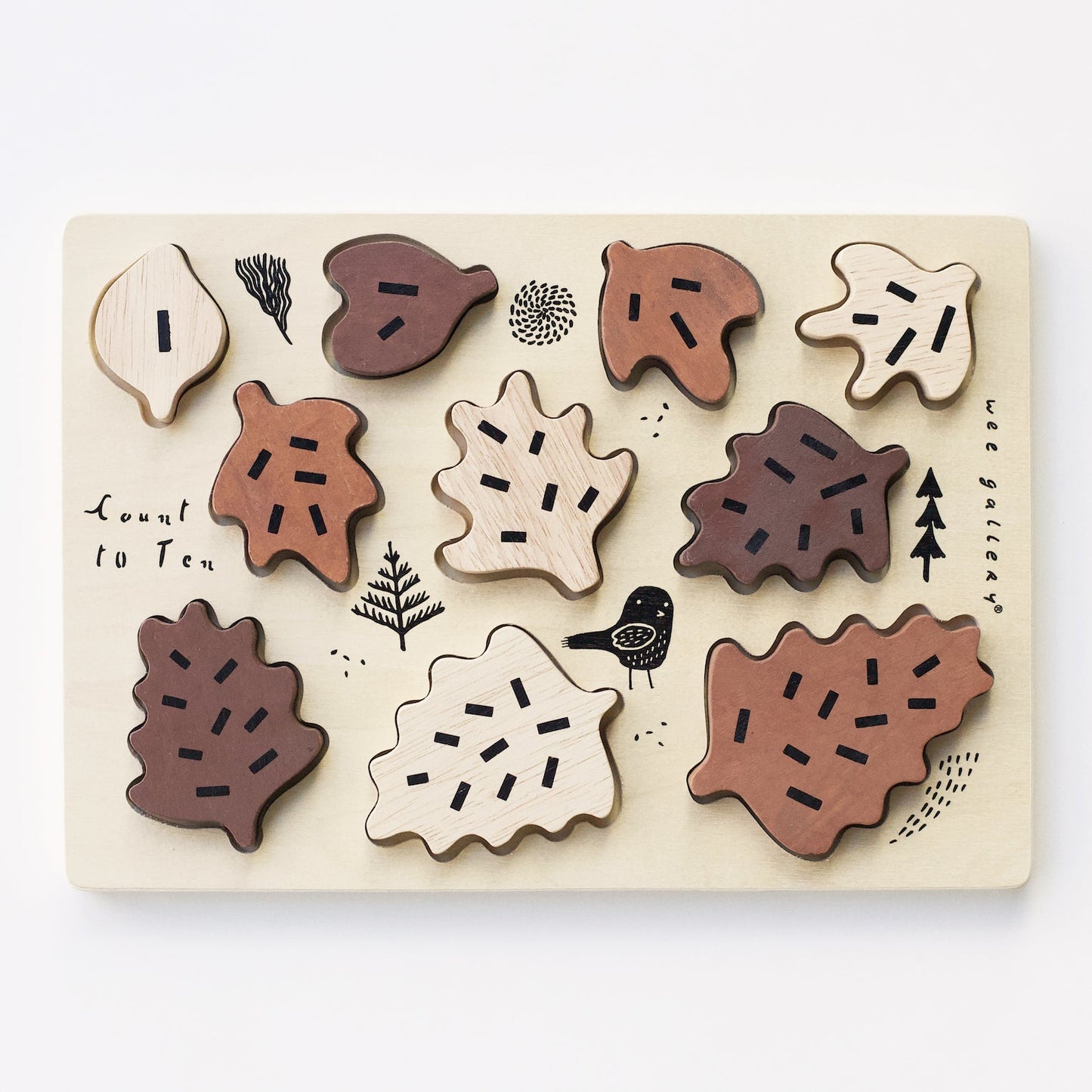 Wooden Tray Puzzle - Count to 10 Leaves - Chickadees Wooden Toys