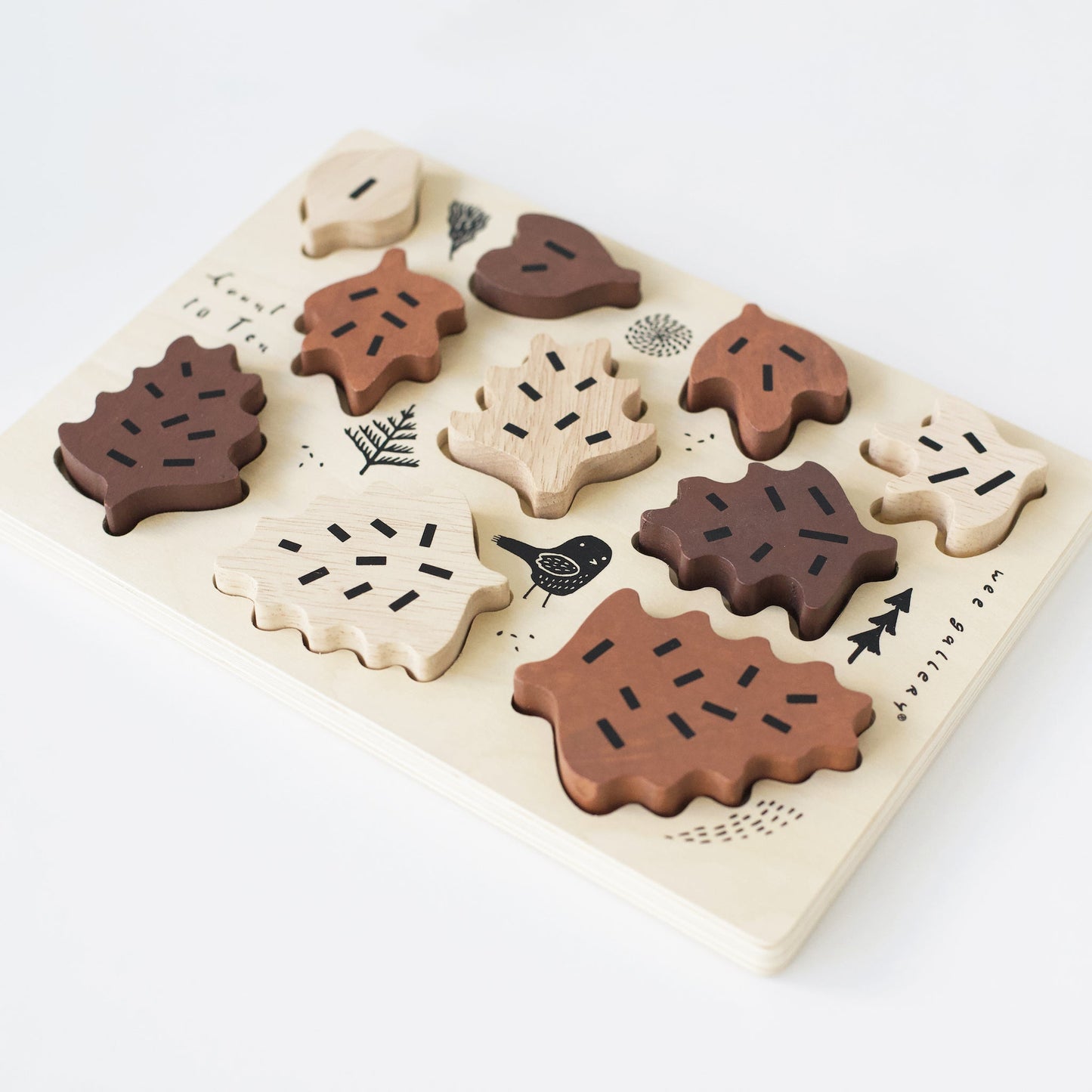 Wooden Tray Puzzle - Count to 10 Leaves - Chickadees Wooden Toys