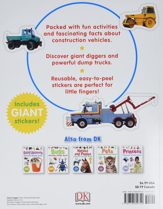 Ultimate Sticker Book: Diggers and Dumpers: More Than 60 Reusable Full-Color Stickers (Spiral Bound) - Chickadees Wooden Toys