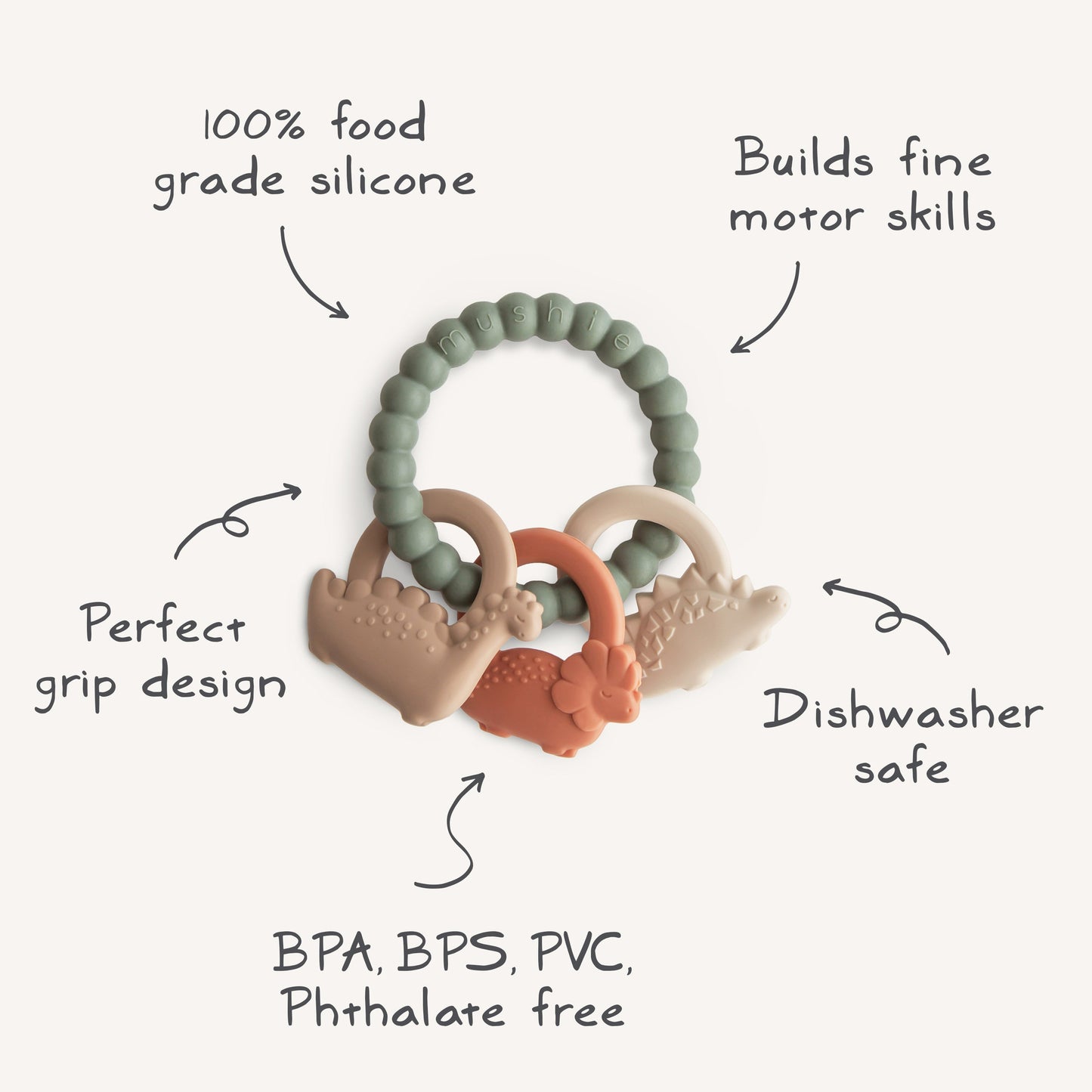 Dino Teething Ring - Chickadees Wooden Toys