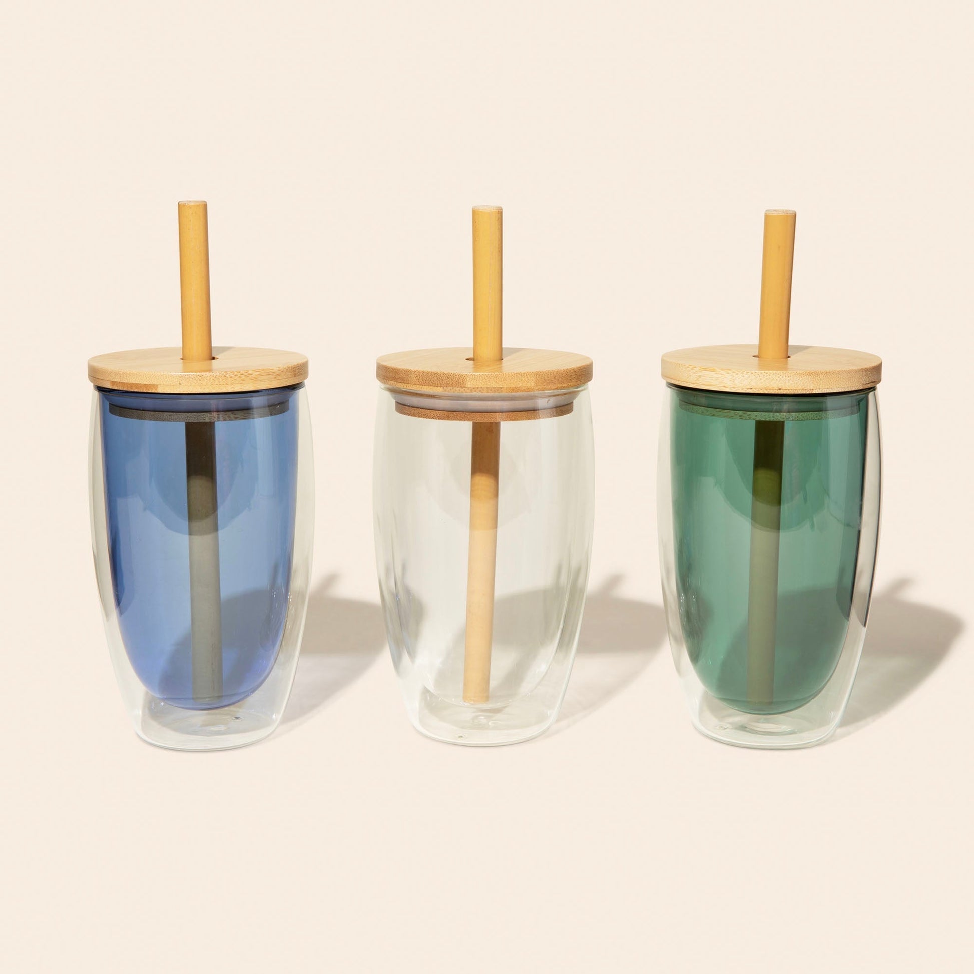 Double-Glass Cup With Bamboo Straw - Chickadees Wooden Toys
