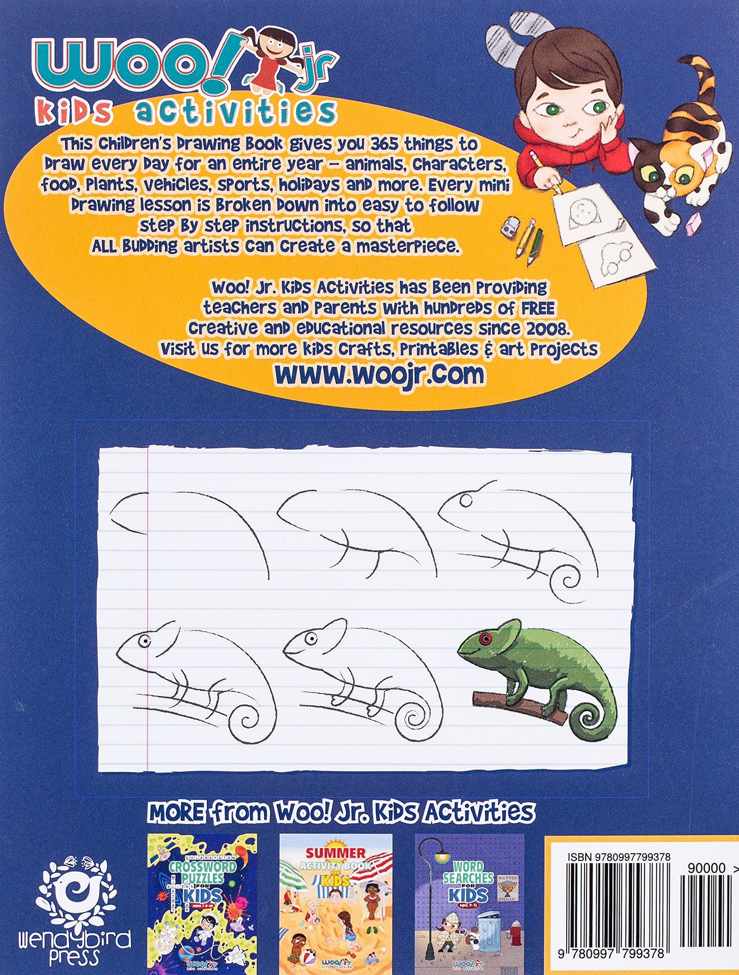The Drawing Book for Kids: 365 Daily Things to Draw, Step by Step (Woo! Jr. Kids Activities Books) (Spiral Bound) - Chickadees Wooden Toys