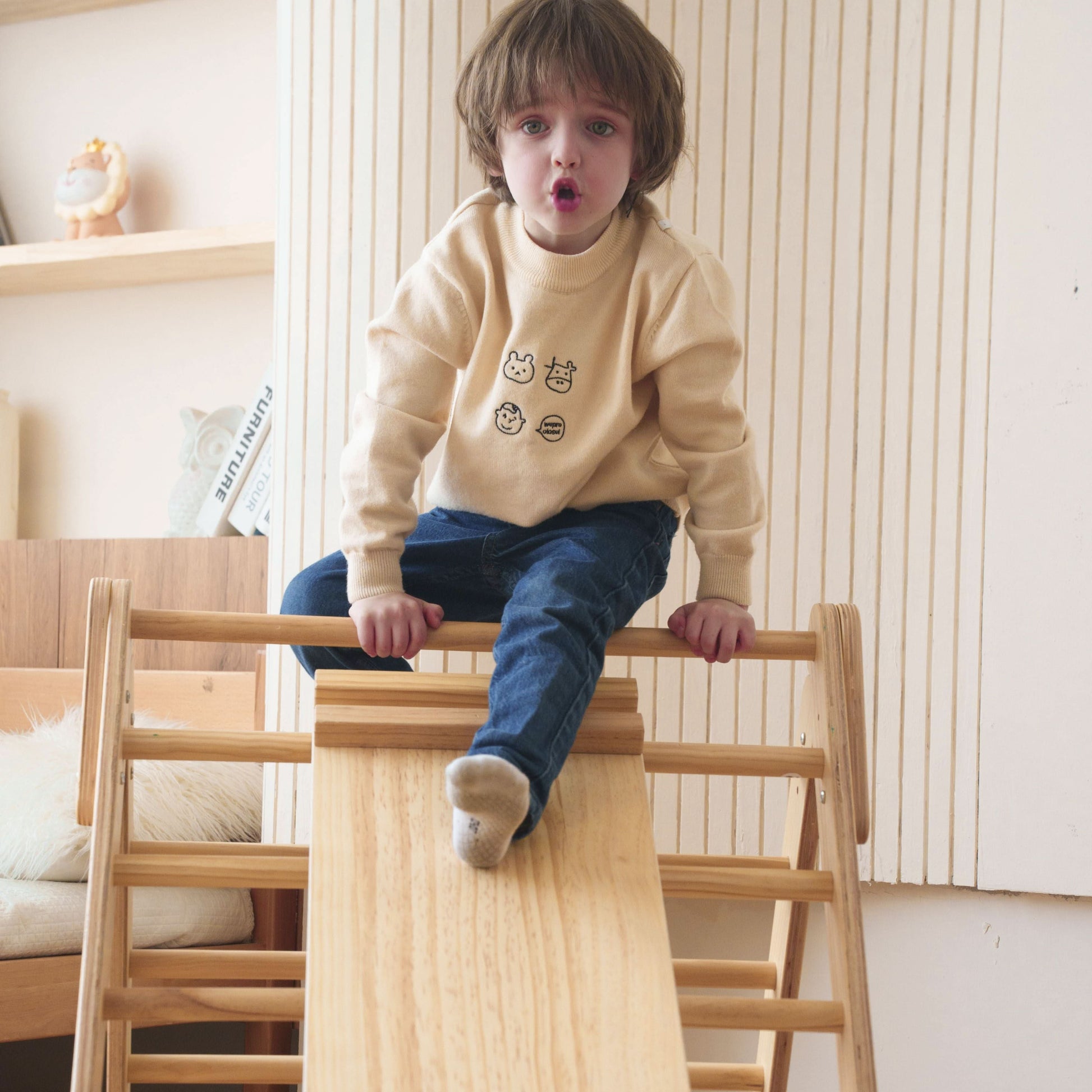 Olive- Pikler Triangle Ladder and Climber Slide - Multiple Sizes - Chickadees Wooden Toys