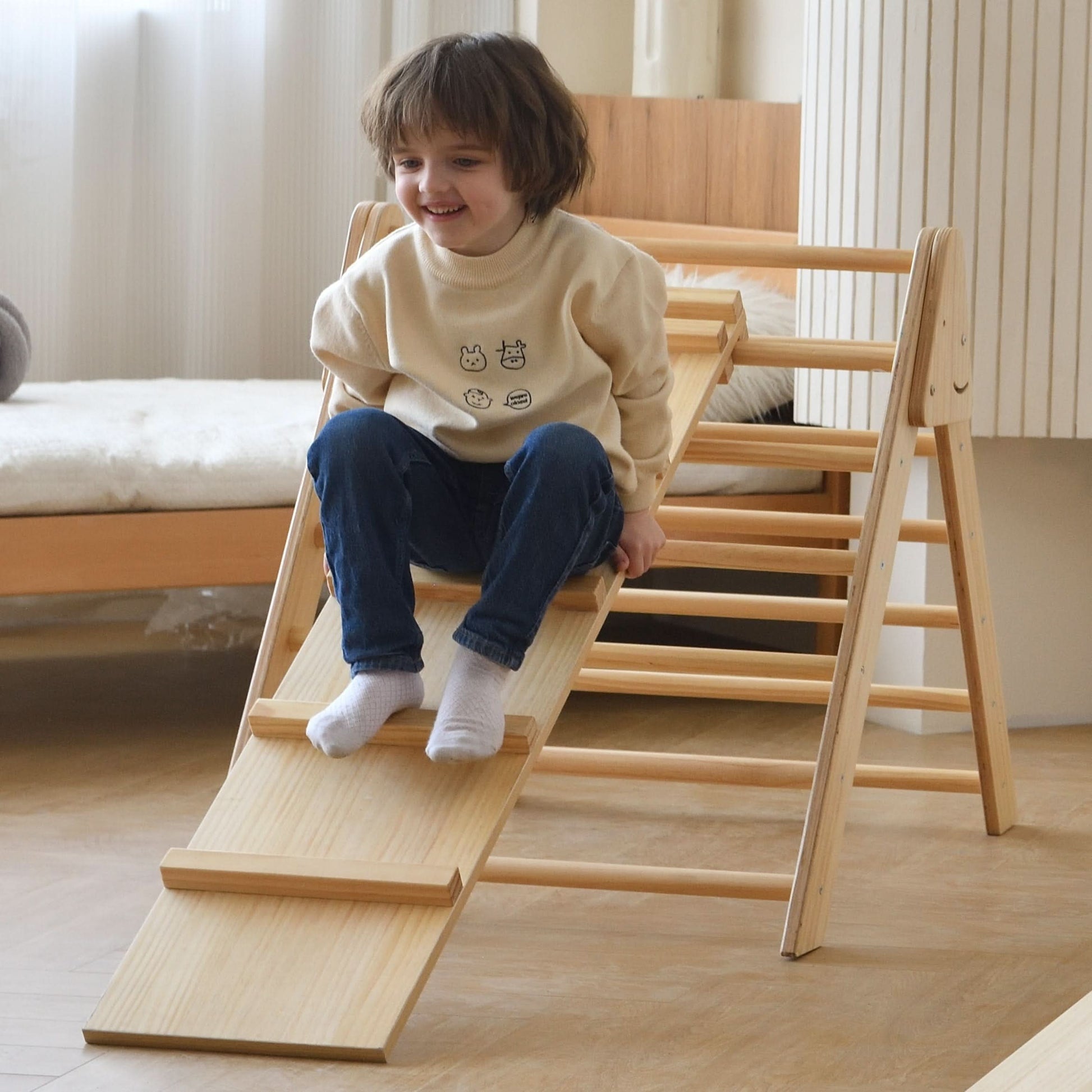 Olive- Pikler Triangle Ladder and Climber Slide - Multiple Sizes - Chickadees Wooden Toys