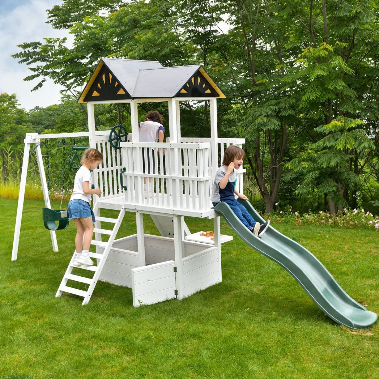 Craftsman Modern Outdoor Swing Set | Wooden Backyard Swing Frame for Kids - Chickadees Wooden Toys