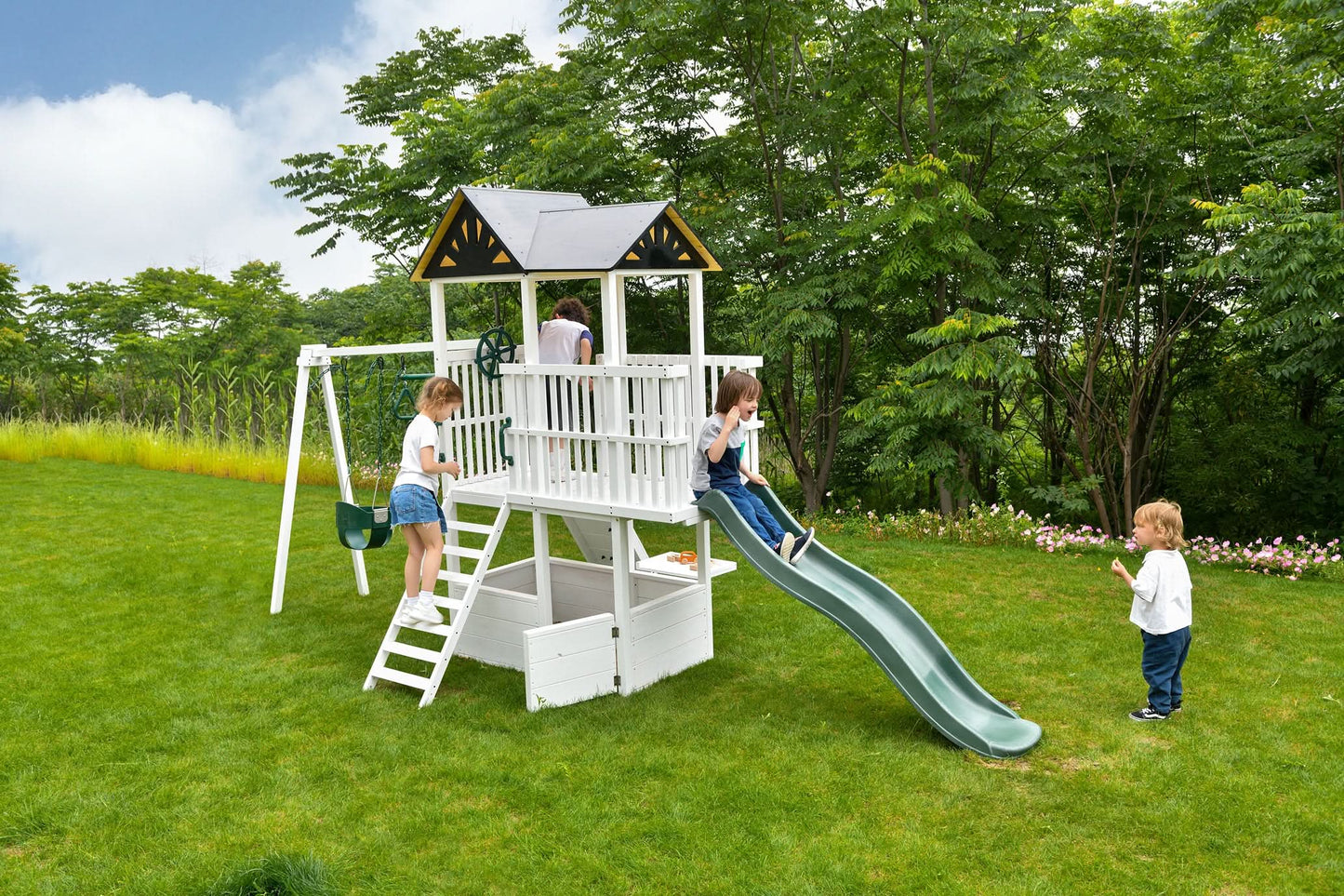 Craftsman Modern Outdoor Swing Set | Wooden Backyard Swing Frame for Kids - Chickadees Wooden Toys