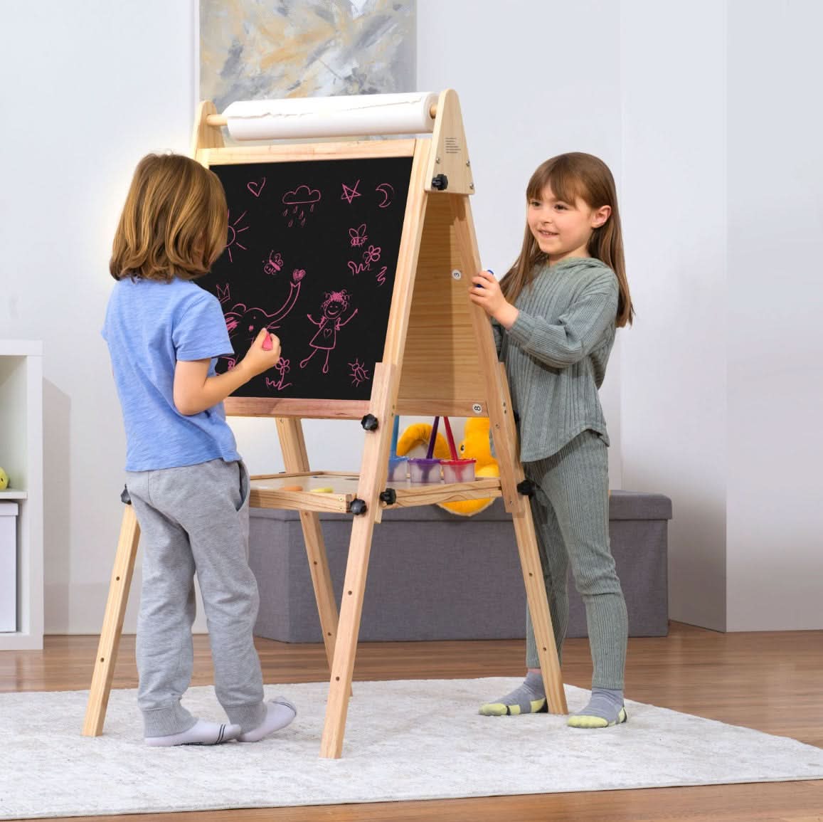 Foldable Kids Easel – 3 Adjustable Heights, Art Station for Drawing & Painting - Chickadees Wooden Toys