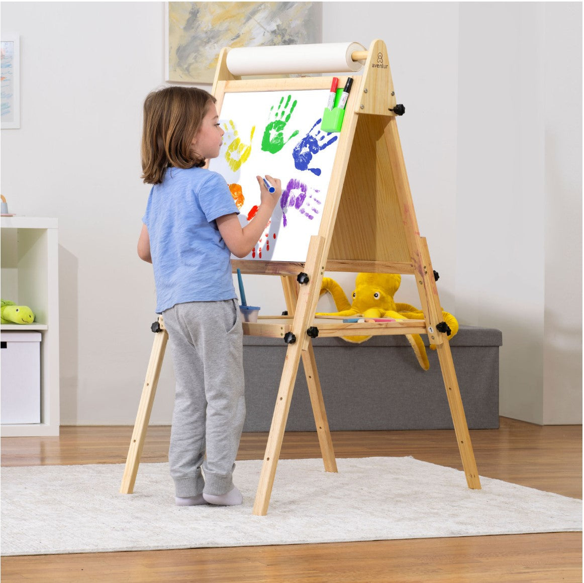 Foldable Kids Easel – 3 Adjustable Heights, Art Station for Drawing & Painting - Chickadees Wooden Toys
