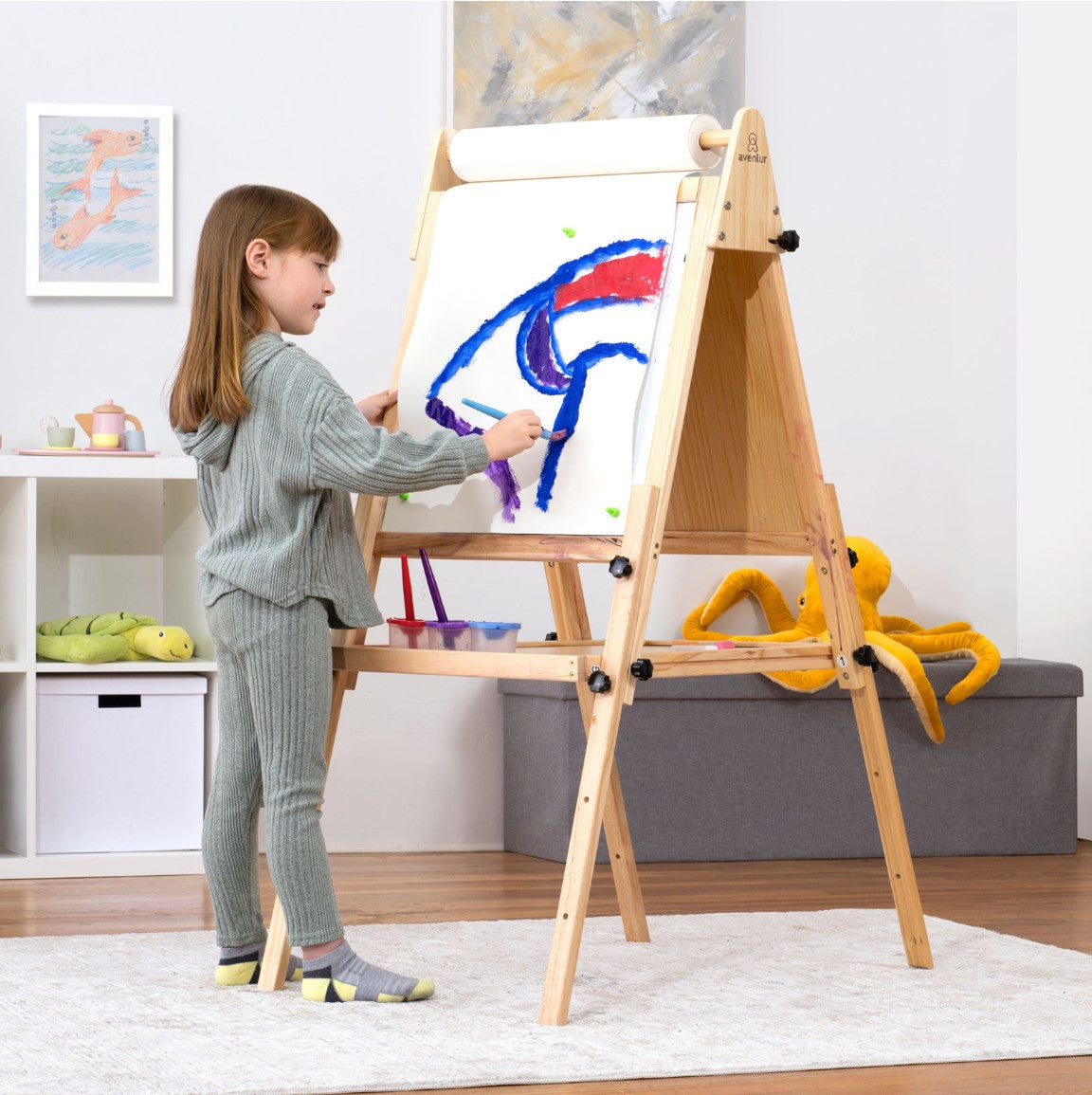 Foldable Kids Easel – 3 Adjustable Heights, Art Station for Drawing & Painting - Chickadees Wooden Toys