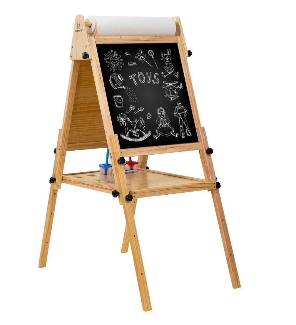 Foldable Kids Easel – 3 Adjustable Heights, Art Station for Drawing & Painting - Chickadees Wooden Toys
