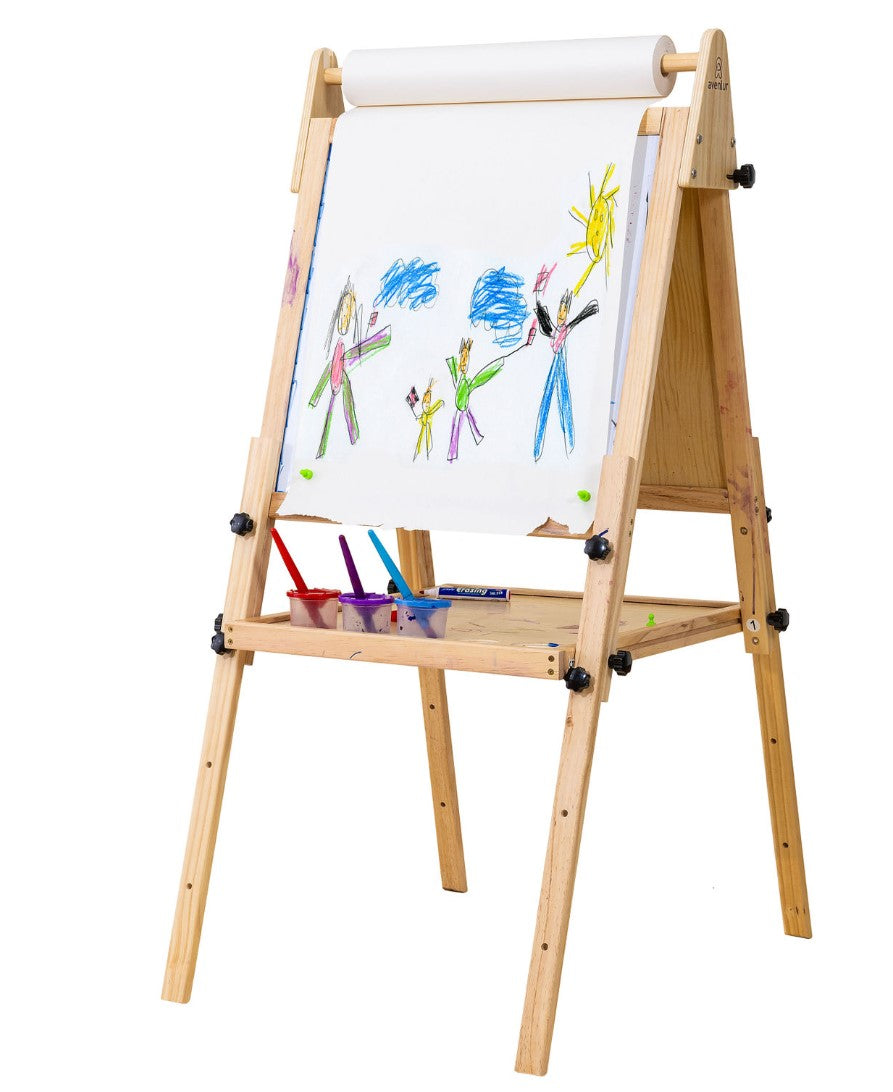 Foldable Kids Easel – 3 Adjustable Heights, Art Station for Drawing & Painting - Chickadees Wooden Toys
