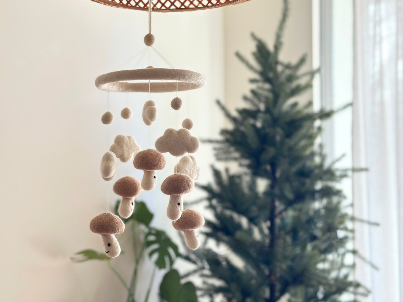Felt Baby Mobile - Smiley Mushroom - Chickadees Wooden Toys