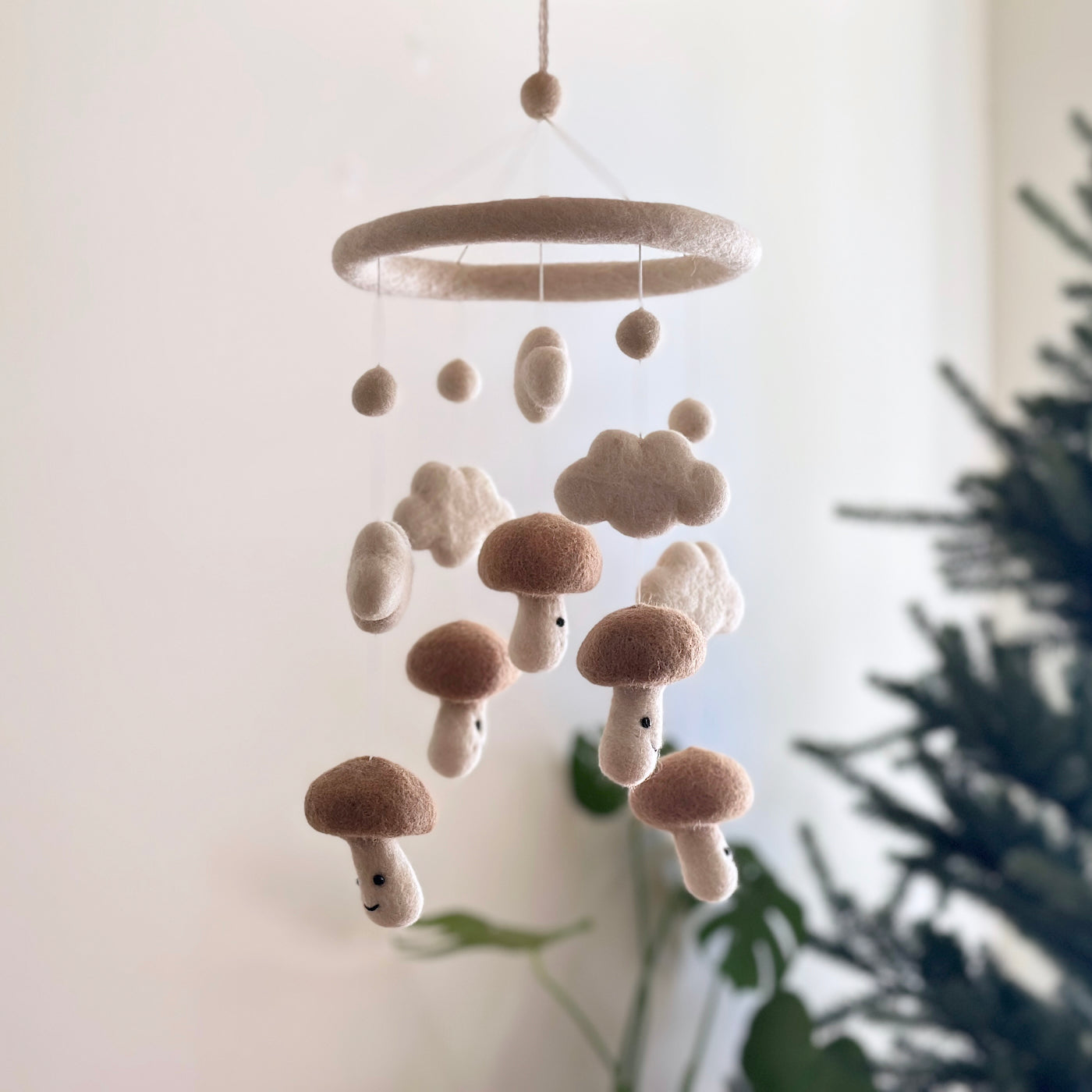 Felt Baby Mobile - Smiley Mushroom - Chickadees Wooden Toys