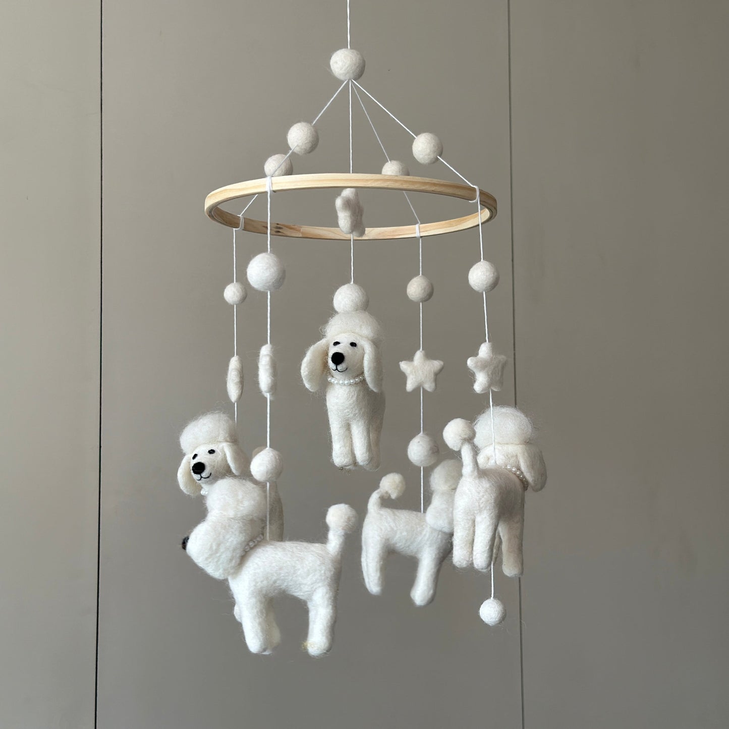 Felt Baby Mobile - White Poodle - Chickadees Wooden Toys